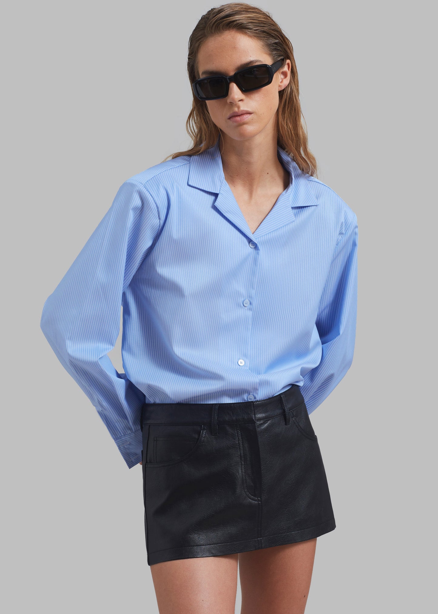 Noah Padded Button Up Shirt - Blue Pinstripe