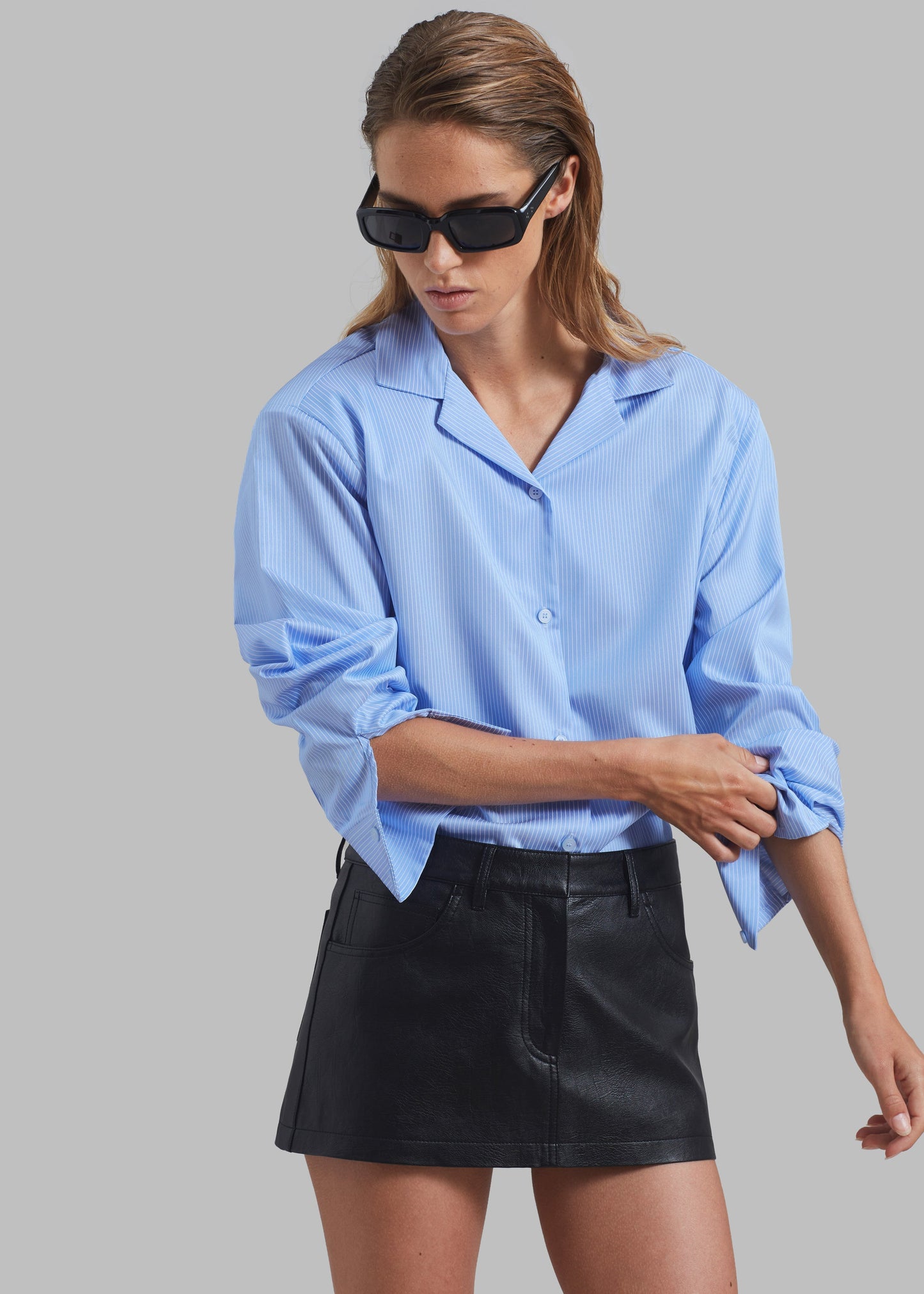 Noah Padded Button Up Shirt - Blue Pinstripe