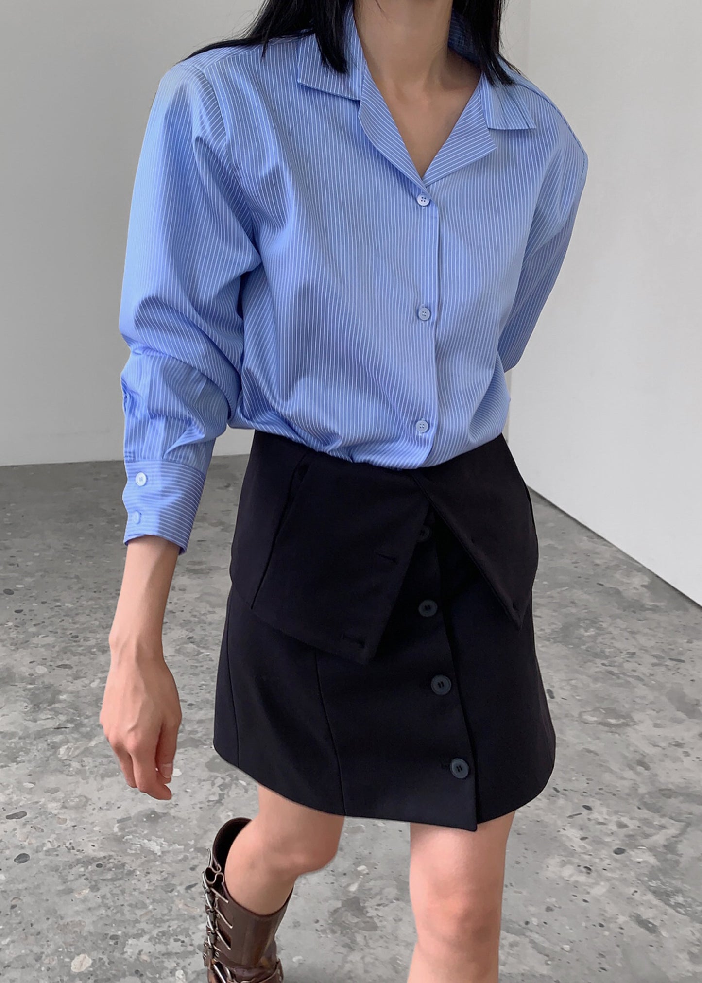 Noah Padded Button Up Shirt - Blue Pinstripe