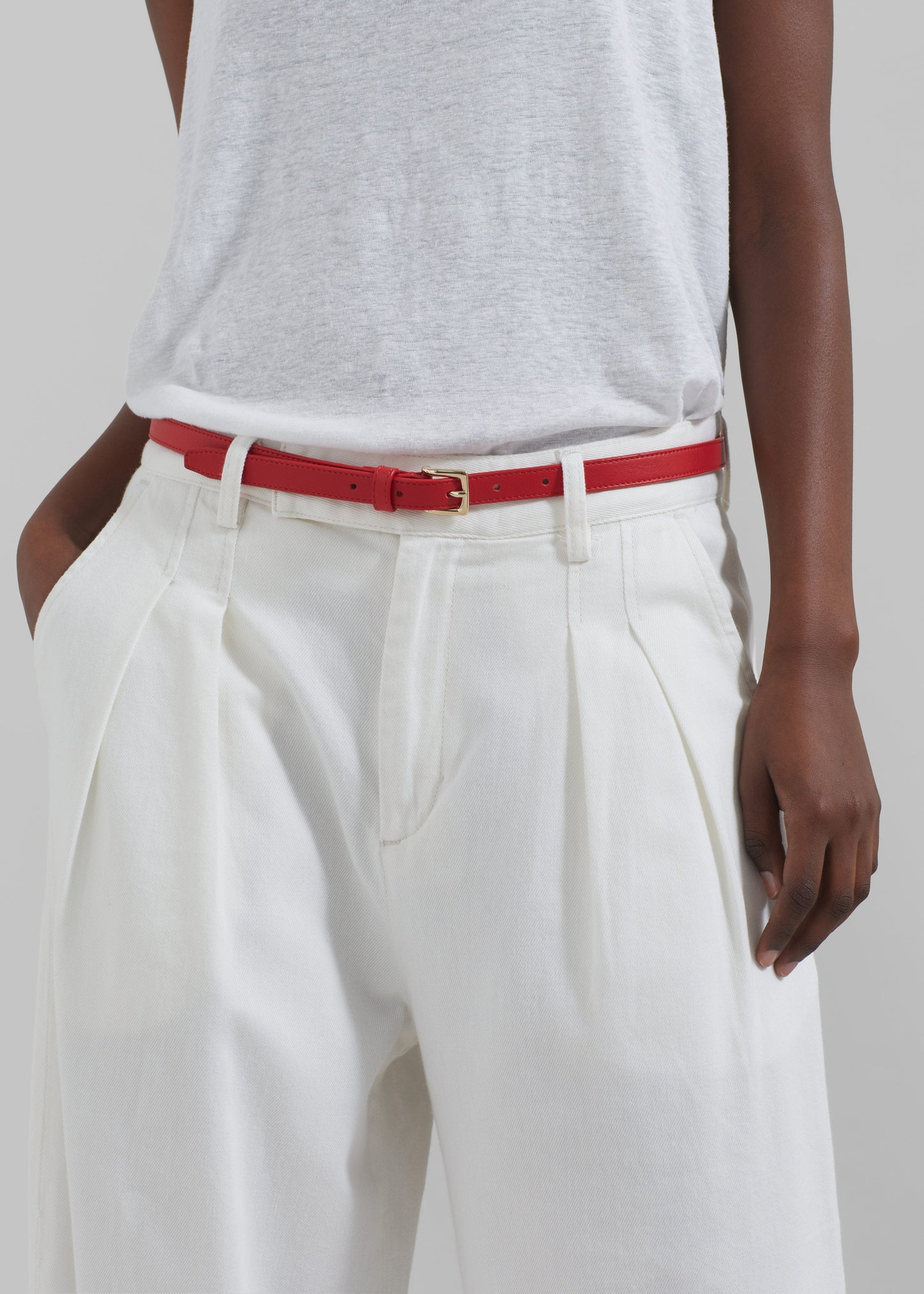 Nolan Pleated Denim Trousers - White