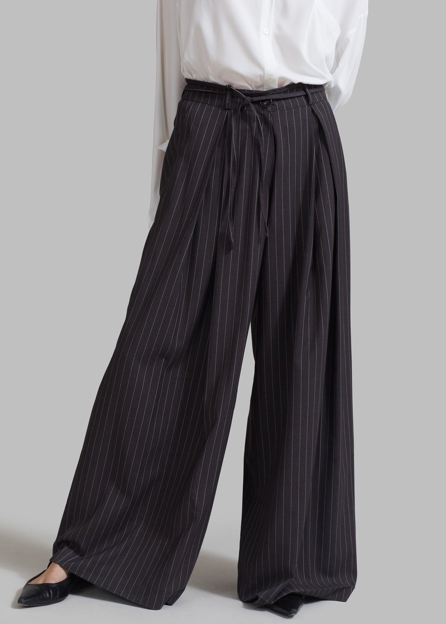 Noor Wide Pants - Grey Pinstripe