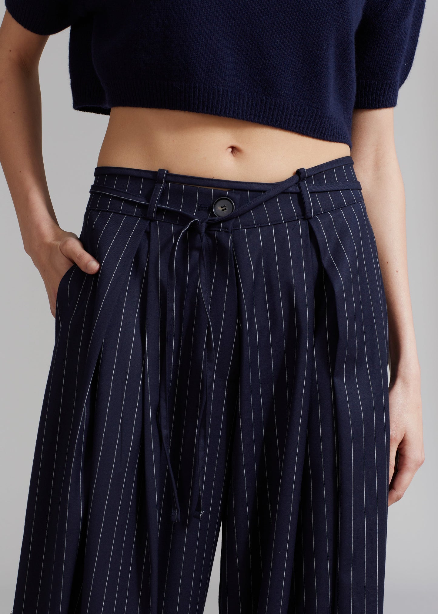 Noor Wide Pants - Navy Pinstripe