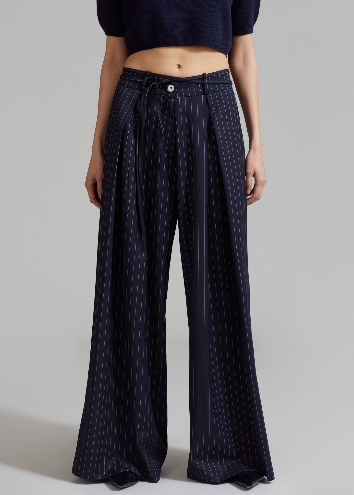 Noor Wide Pants - Navy Pinstripe