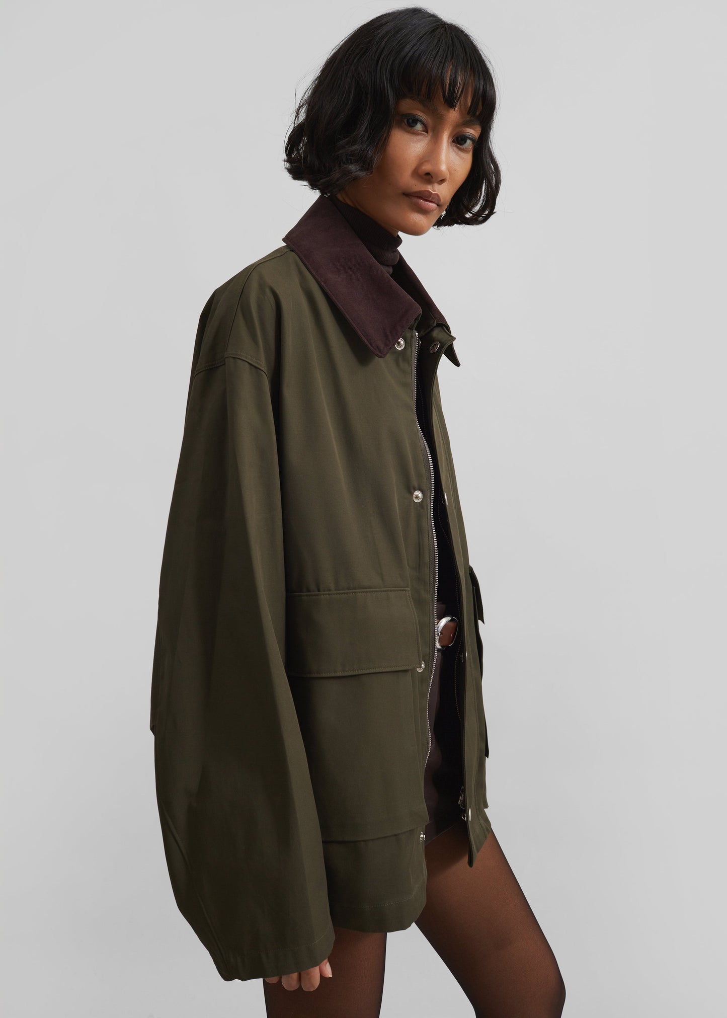 Norven Contrast Collar Utility Jacket - Khaki