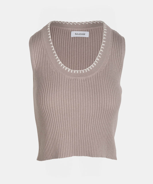 Cotton Cashmere Embroidered Rib Tank Top