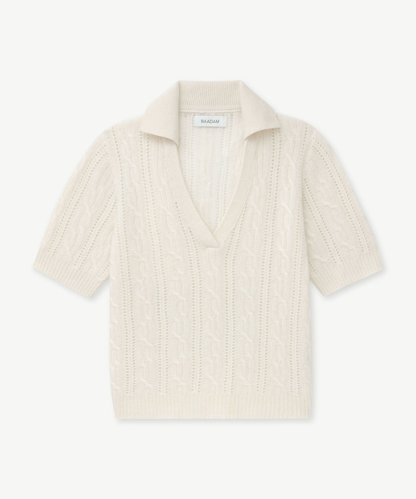 Novelty Cashmere Open Cable Short Sleeve Polo