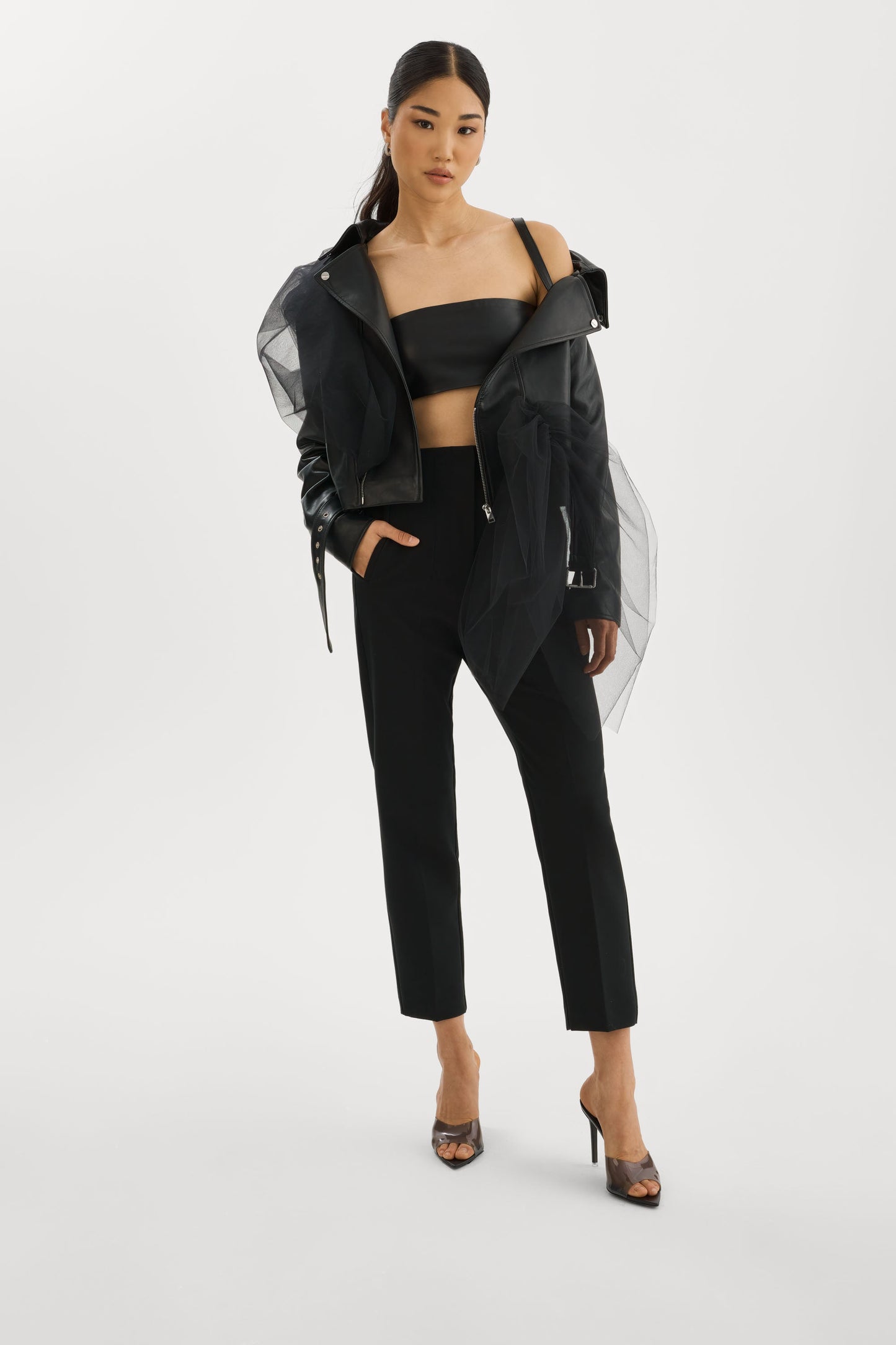 OBELIA | Tulle & Leather Biker Jacket