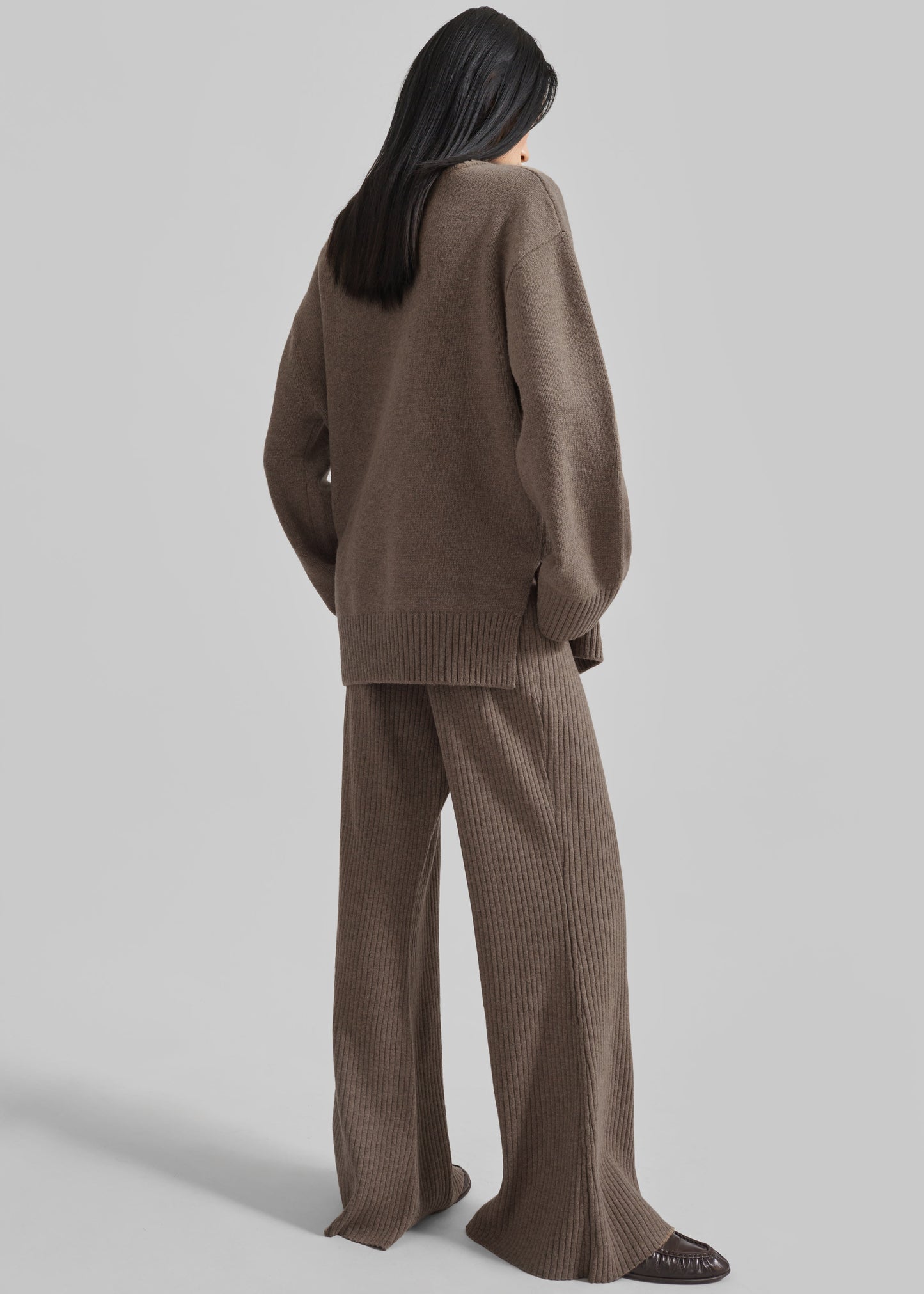 Odense Ribbed Flared Pants - Brown