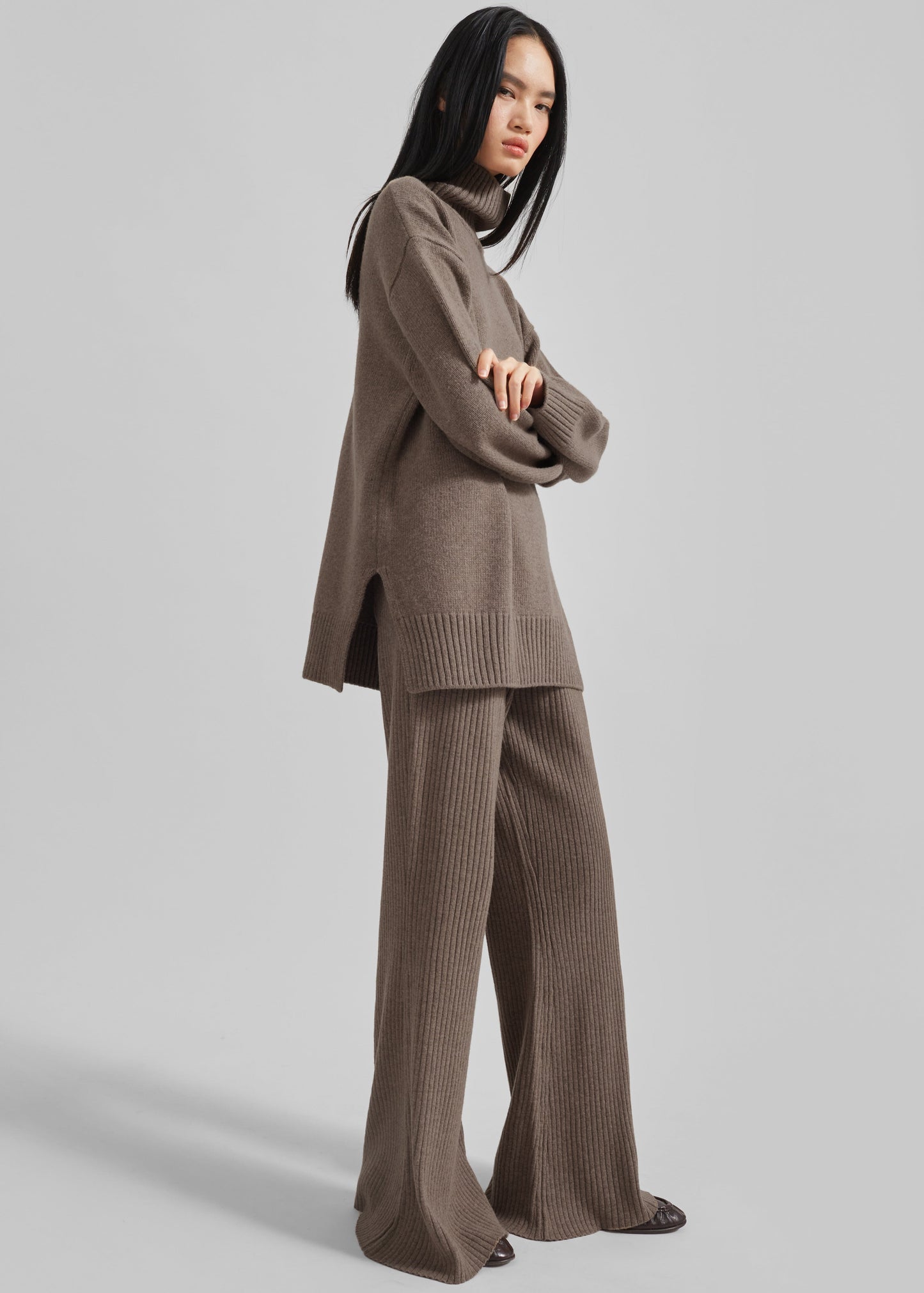 Odense Ribbed Flared Pants - Brown