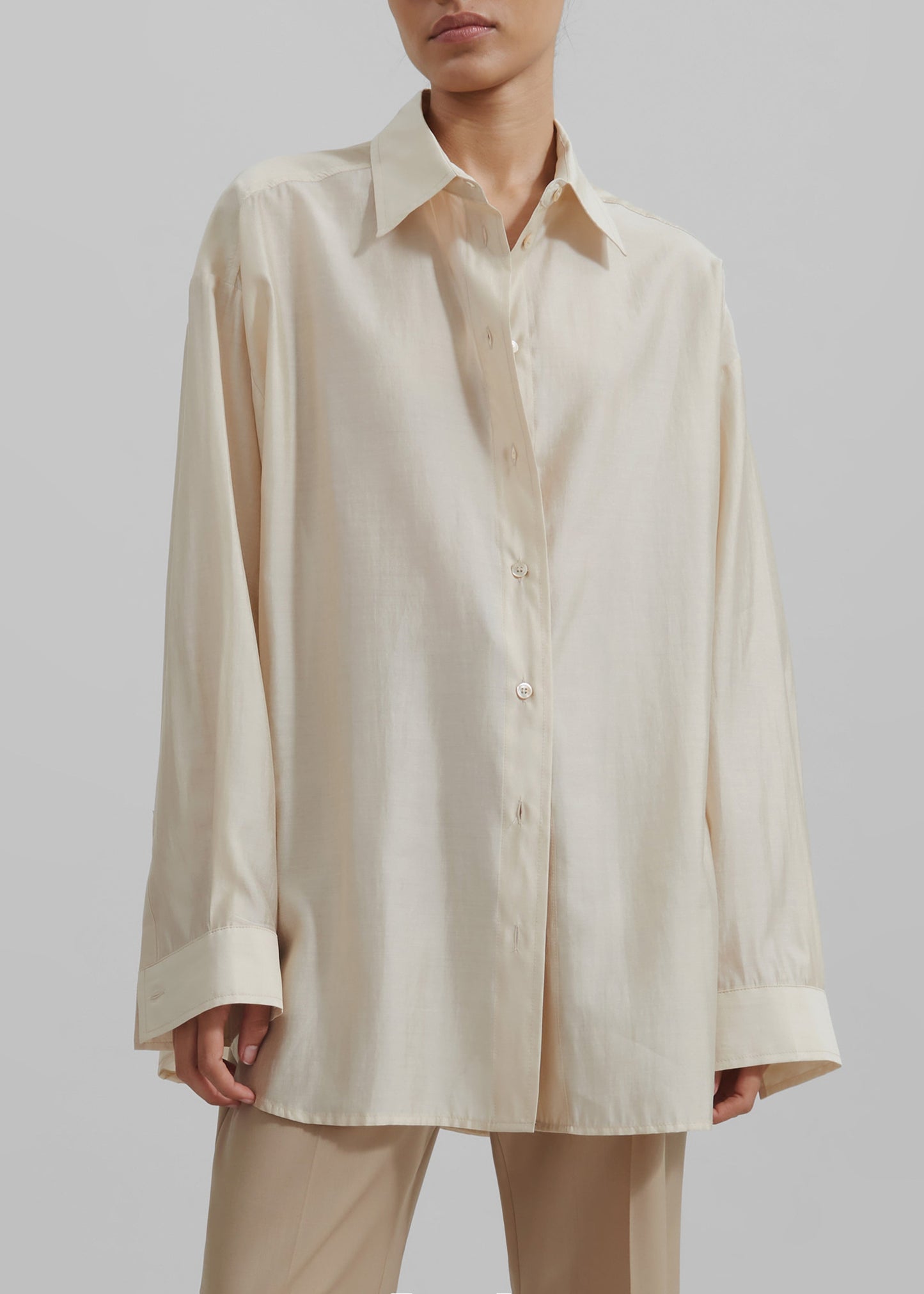 Ola Semi Sheer Button Up Shirt - Ivory