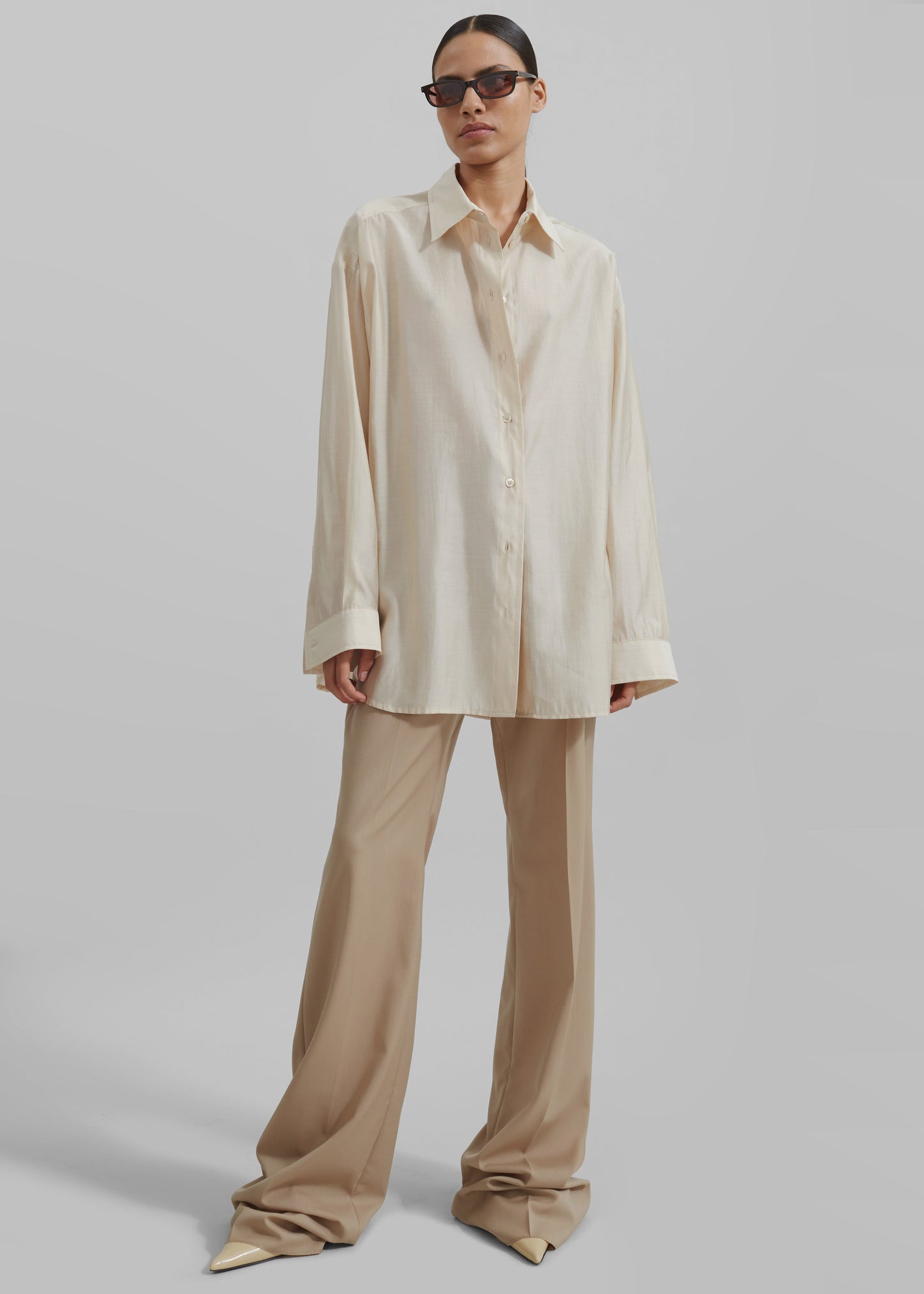 Ola Semi Sheer Button Up Shirt - Ivory