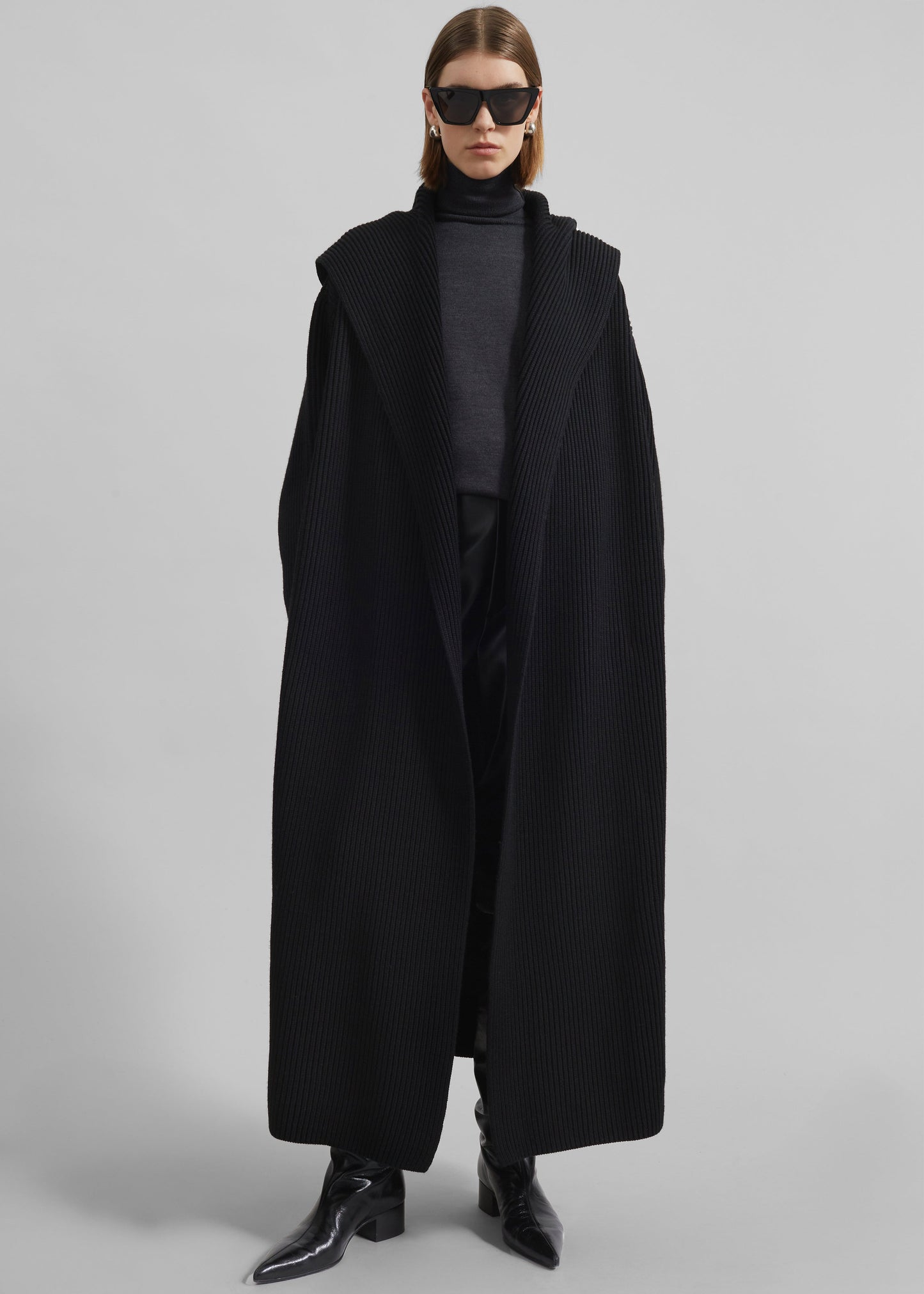 Parma Hooded Oversized Long Cardigan - Black