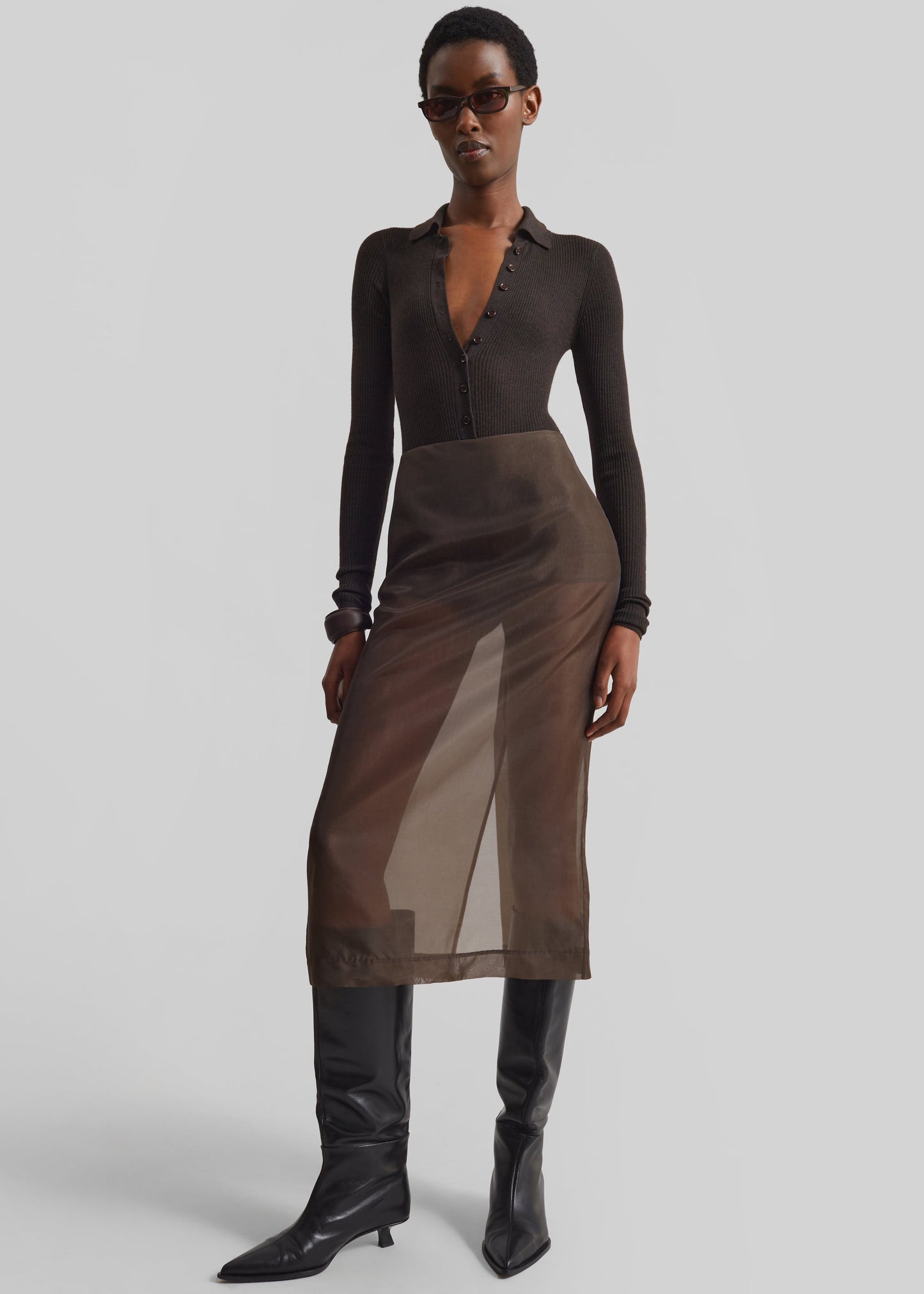 Peri Sheer Midi Skirt - Brown