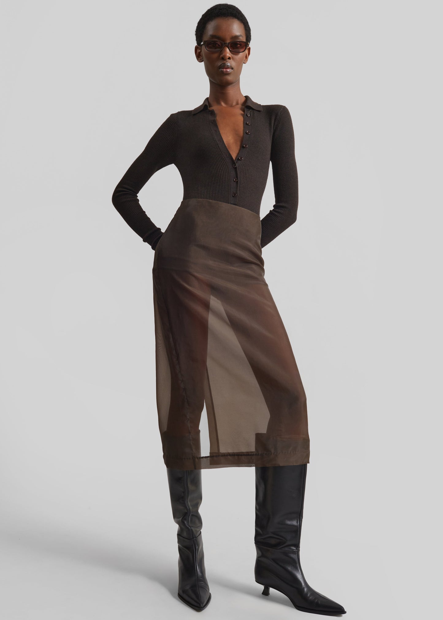 Peri Sheer Midi Skirt - Brown