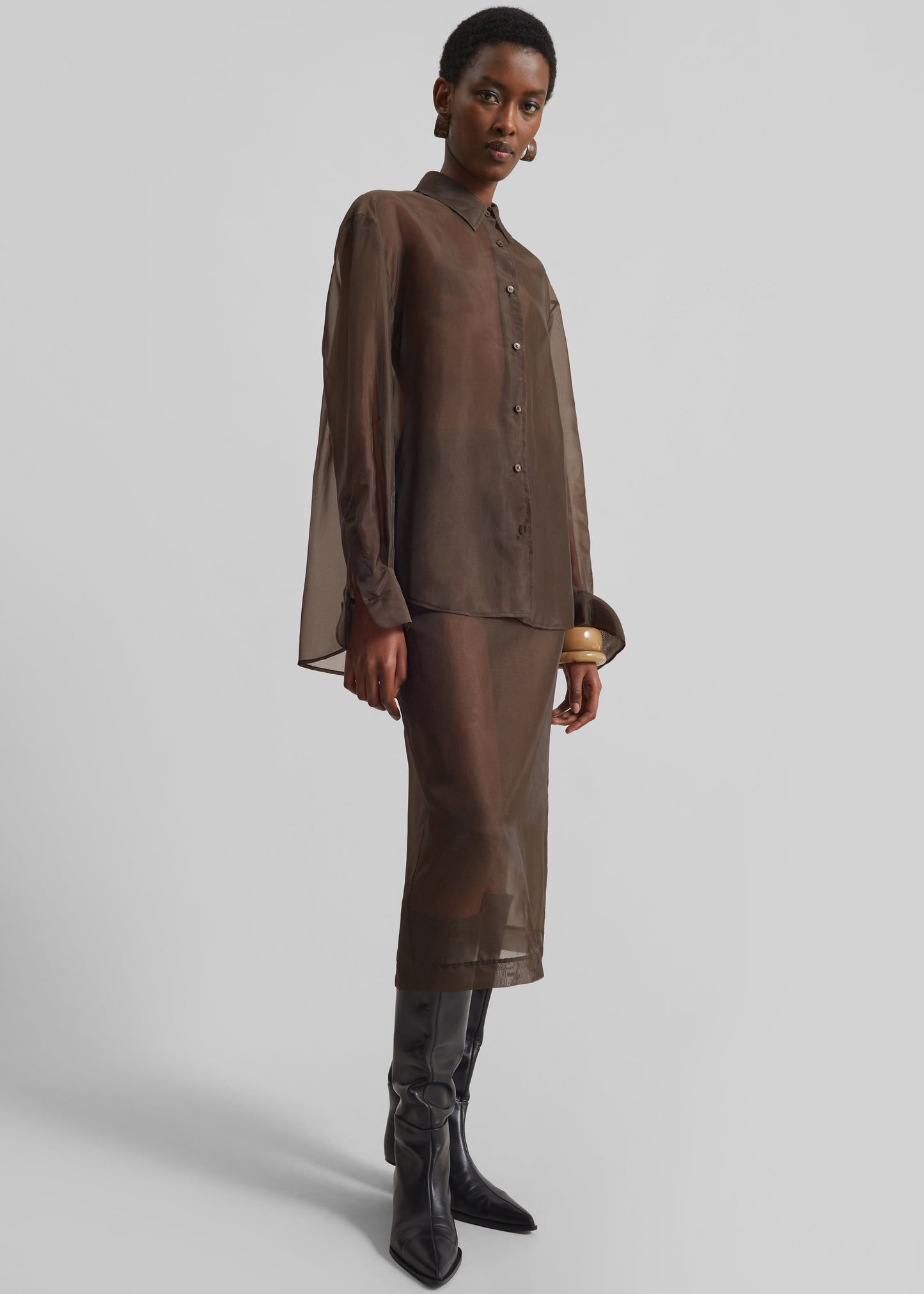 Peri Sheer Shirt - Brown