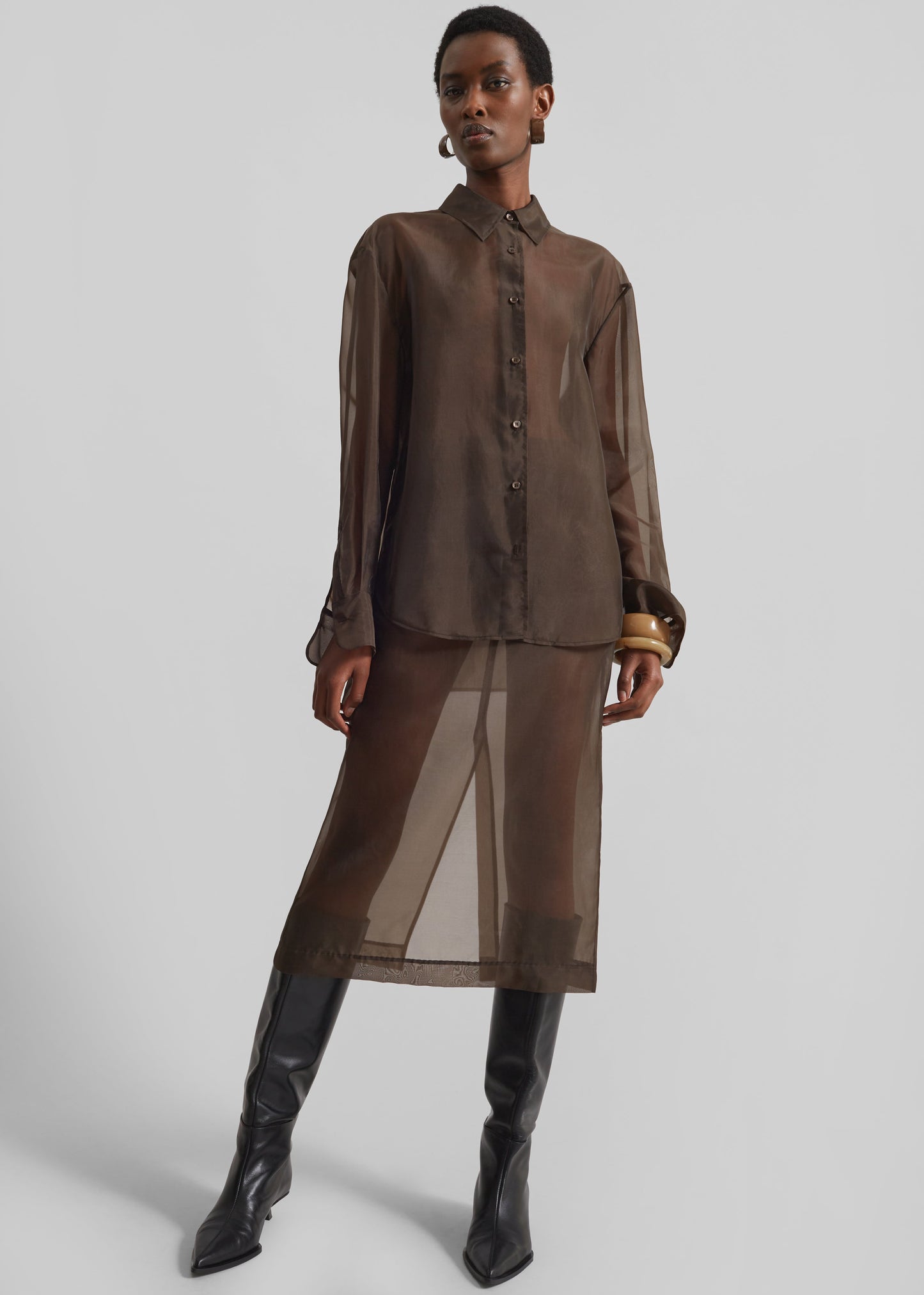 Peri Sheer Shirt - Brown