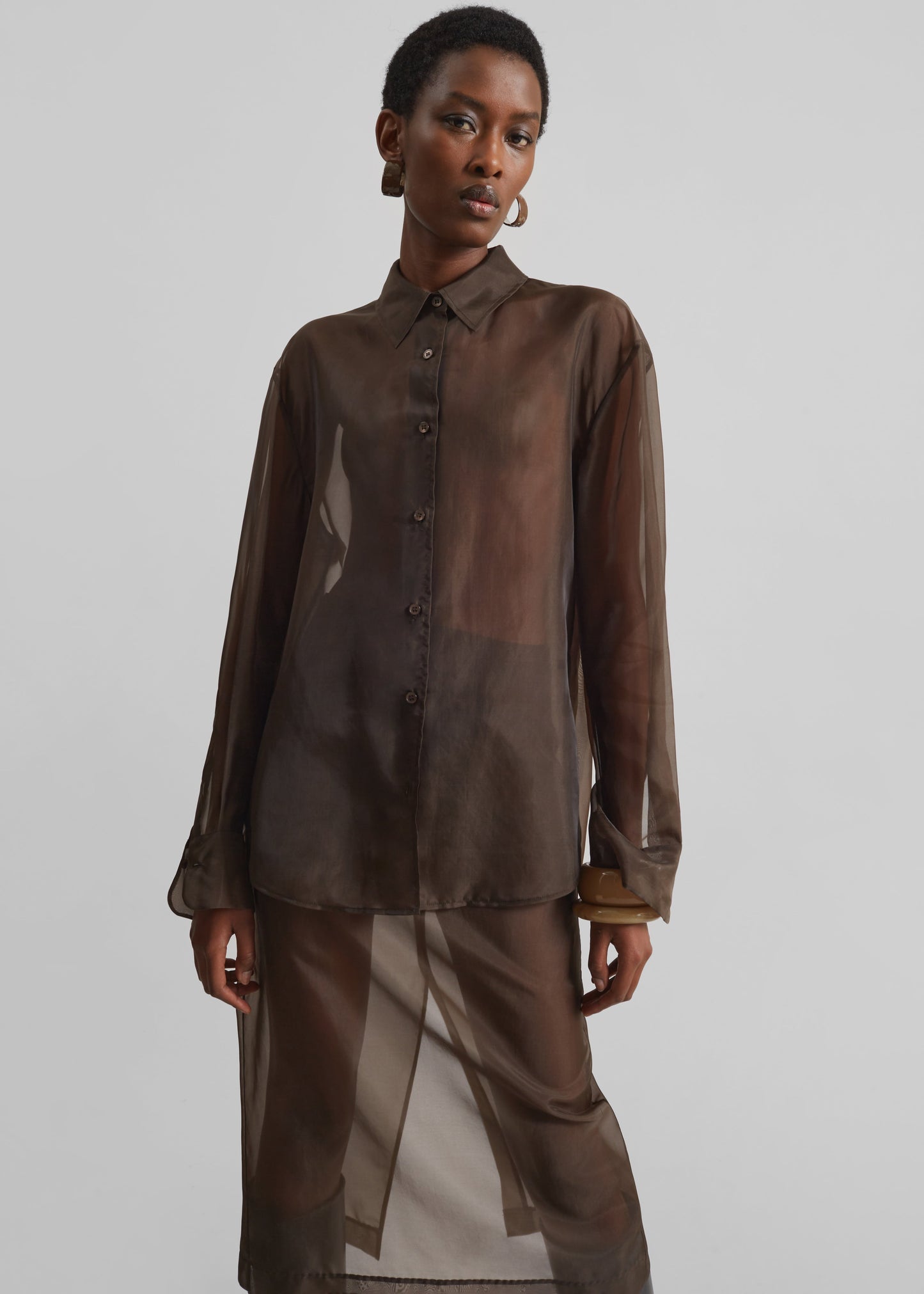 Peri Sheer Shirt - Brown