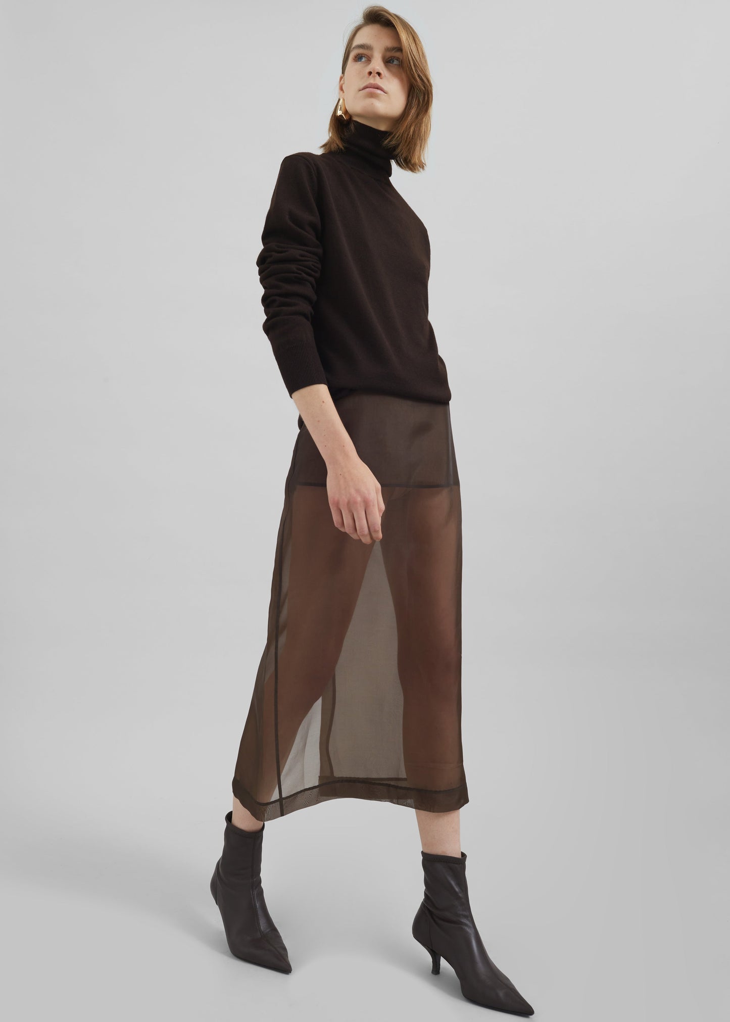 Peri Sheer Midi Skirt - Brown