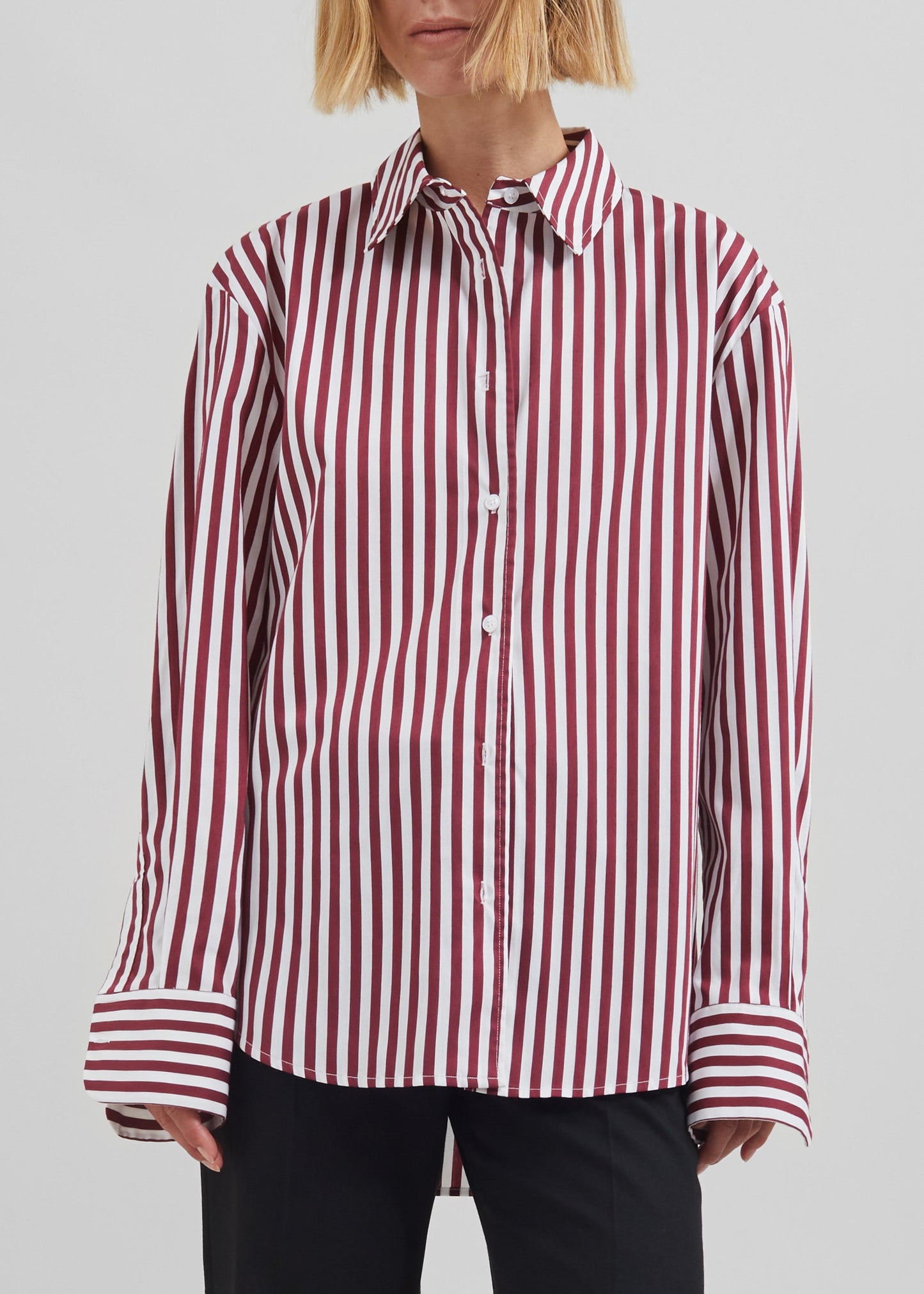 Peri Striped Poplin Shirt - Burgundy/White