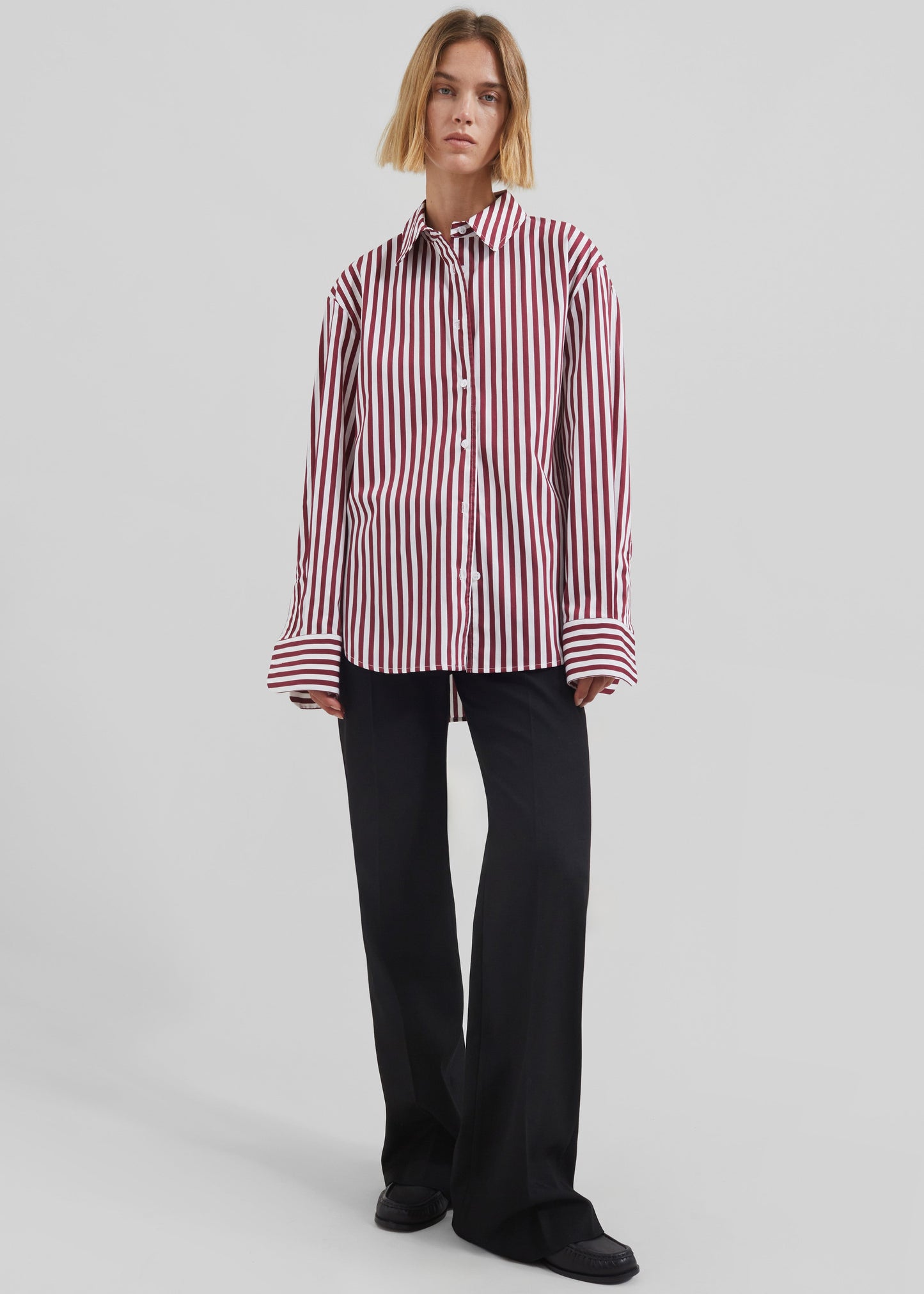 Peri Striped Poplin Shirt - Burgundy/White