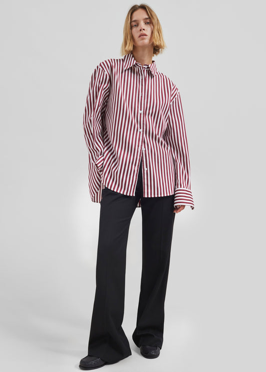 Peri Striped Poplin Shirt - Burgundy/White