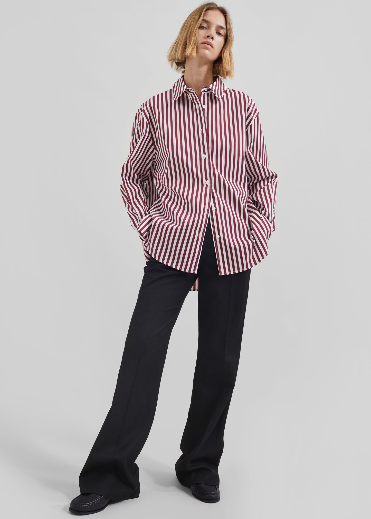 Peri Striped Poplin Shirt - Burgundy/White