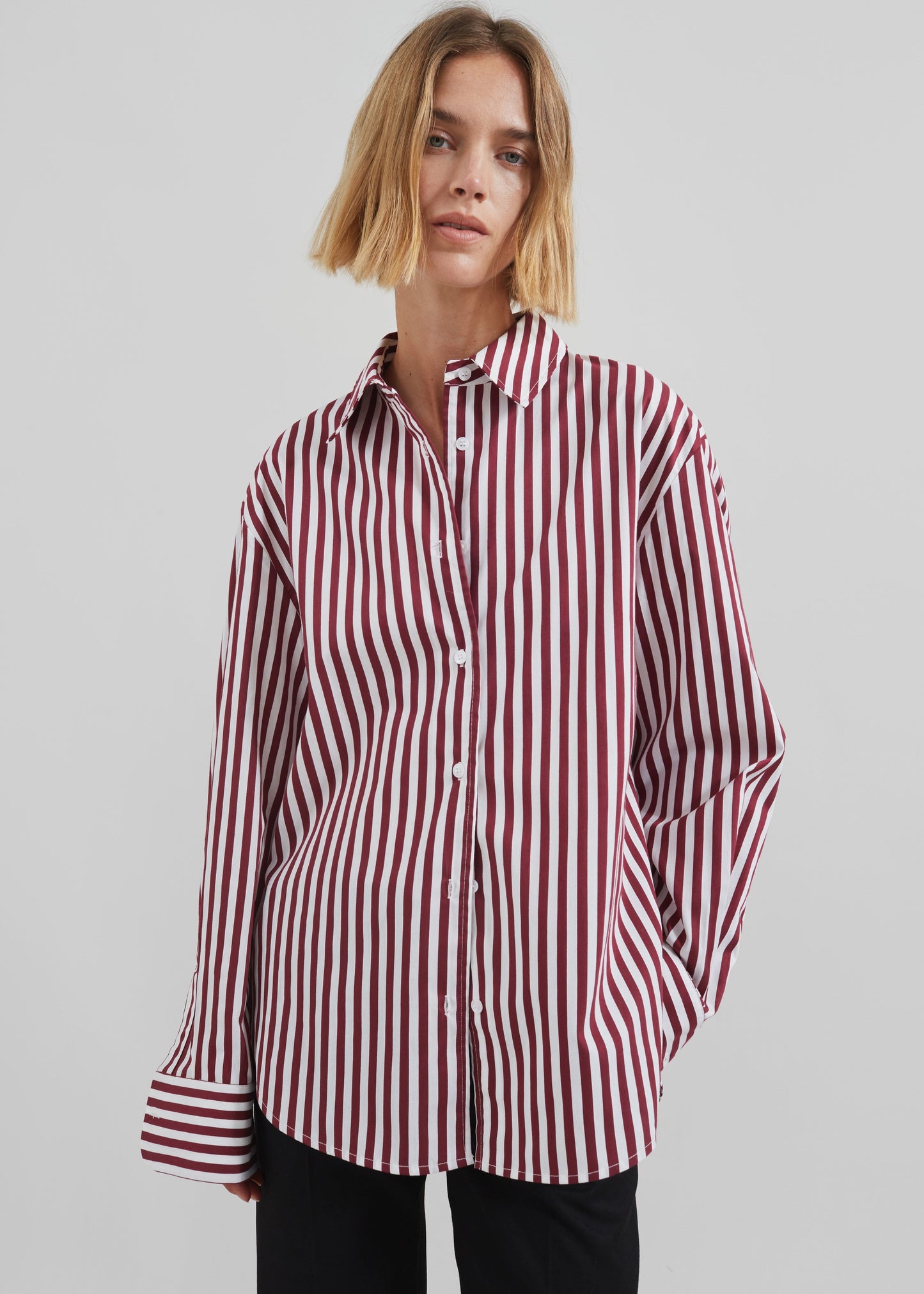 Peri Striped Poplin Shirt - Burgundy/White