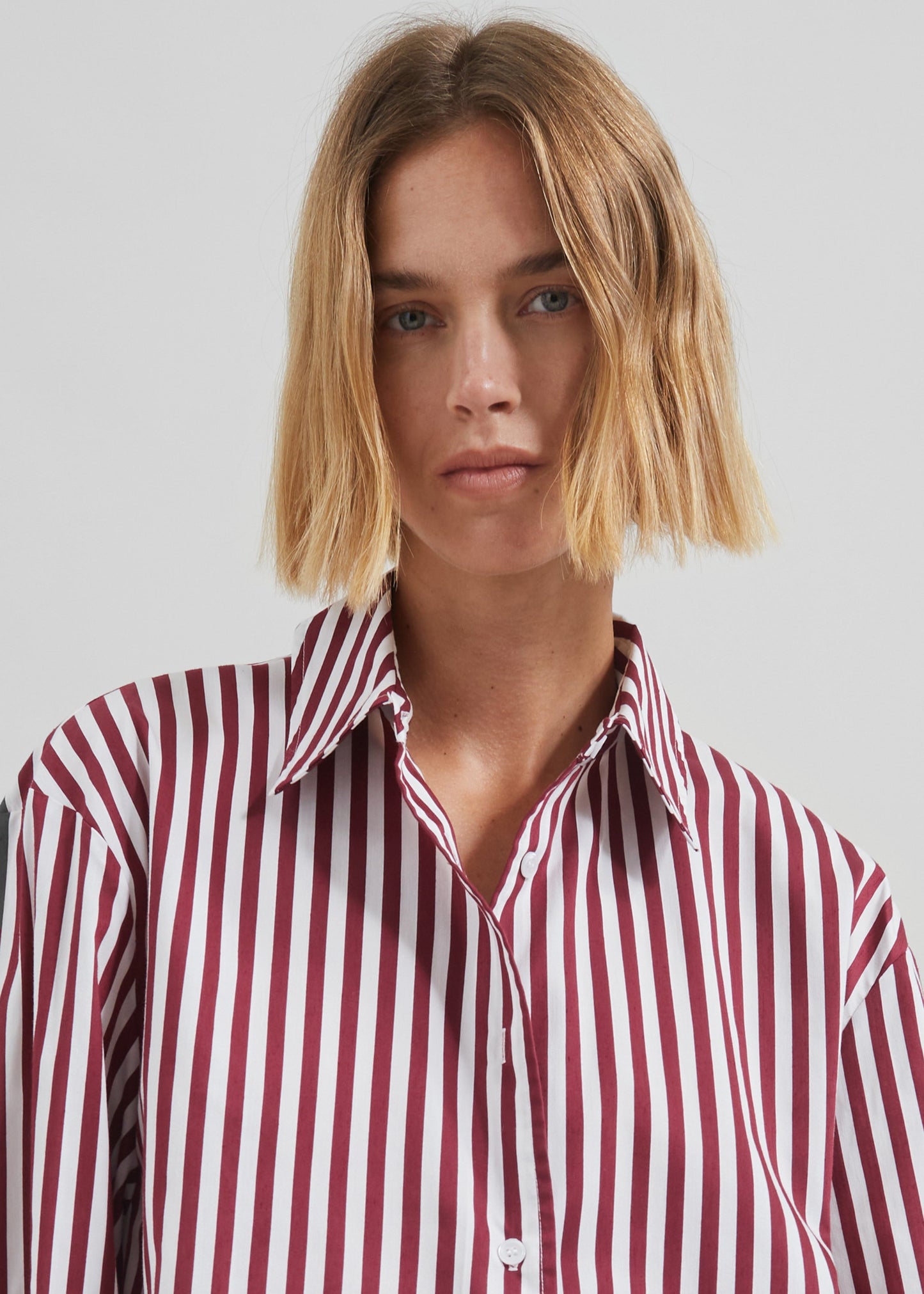 Peri Striped Poplin Shirt - Burgundy/White