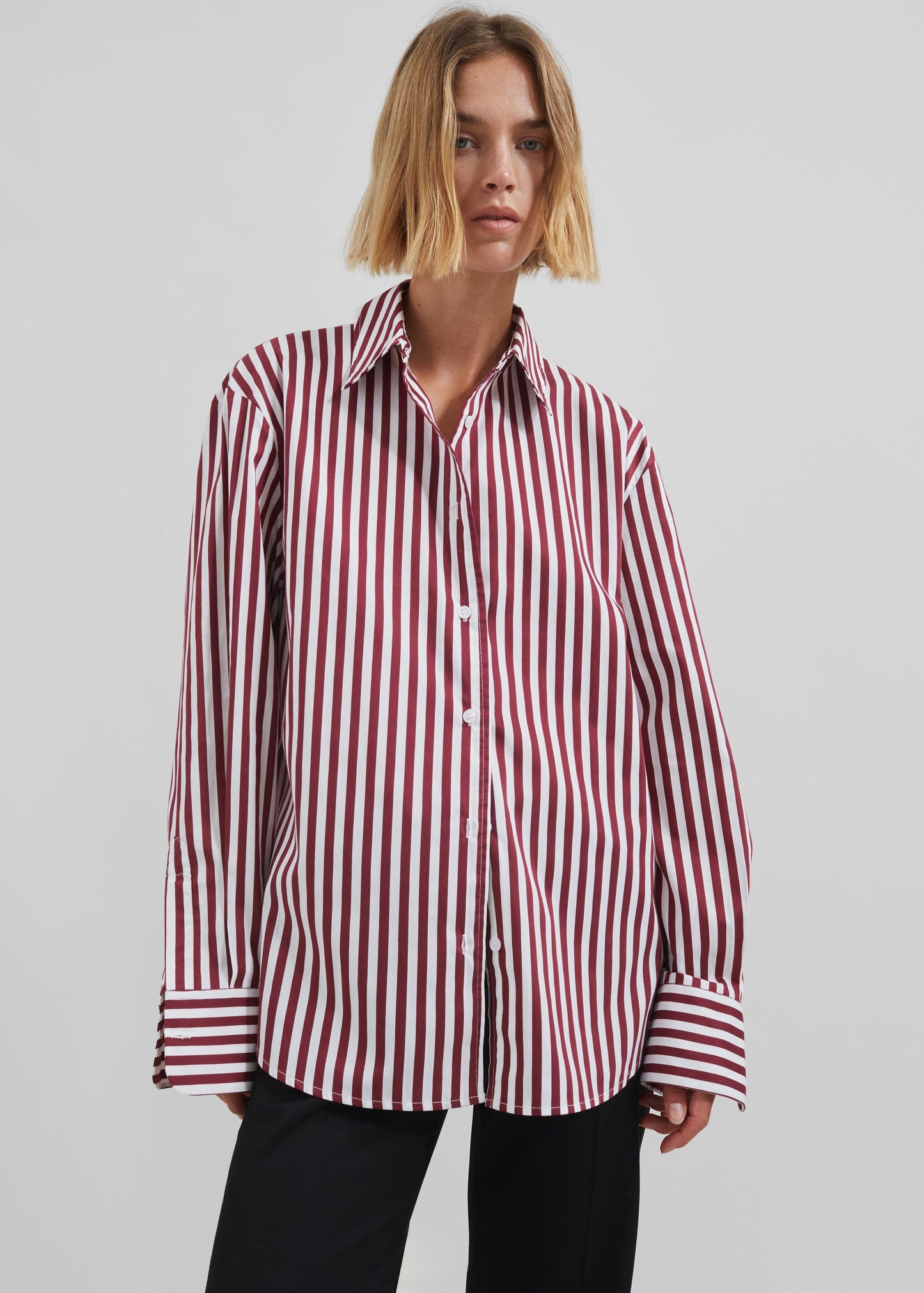 Peri Striped Poplin Shirt - Burgundy/White