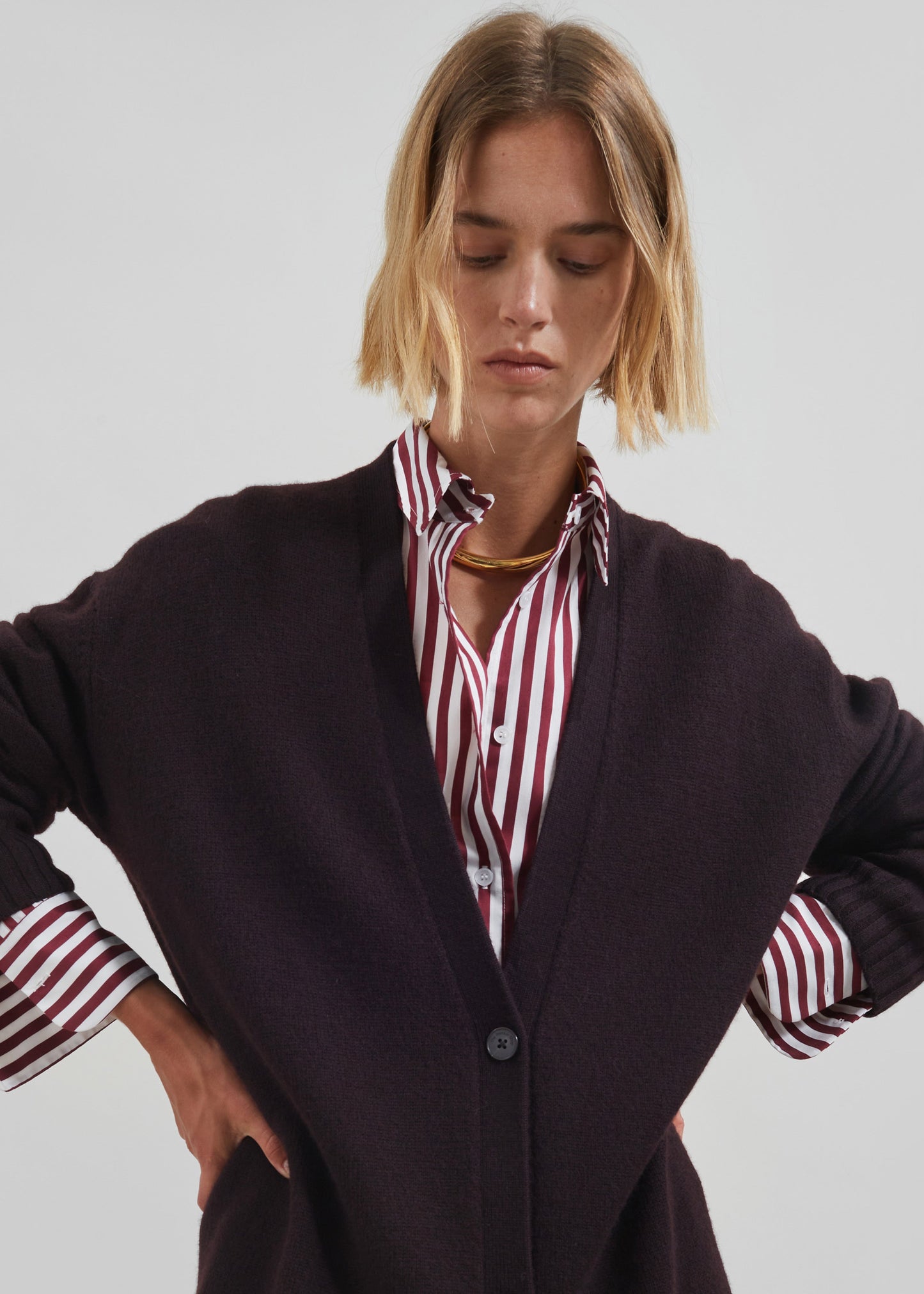 Peri Striped Poplin Shirt - Burgundy/White