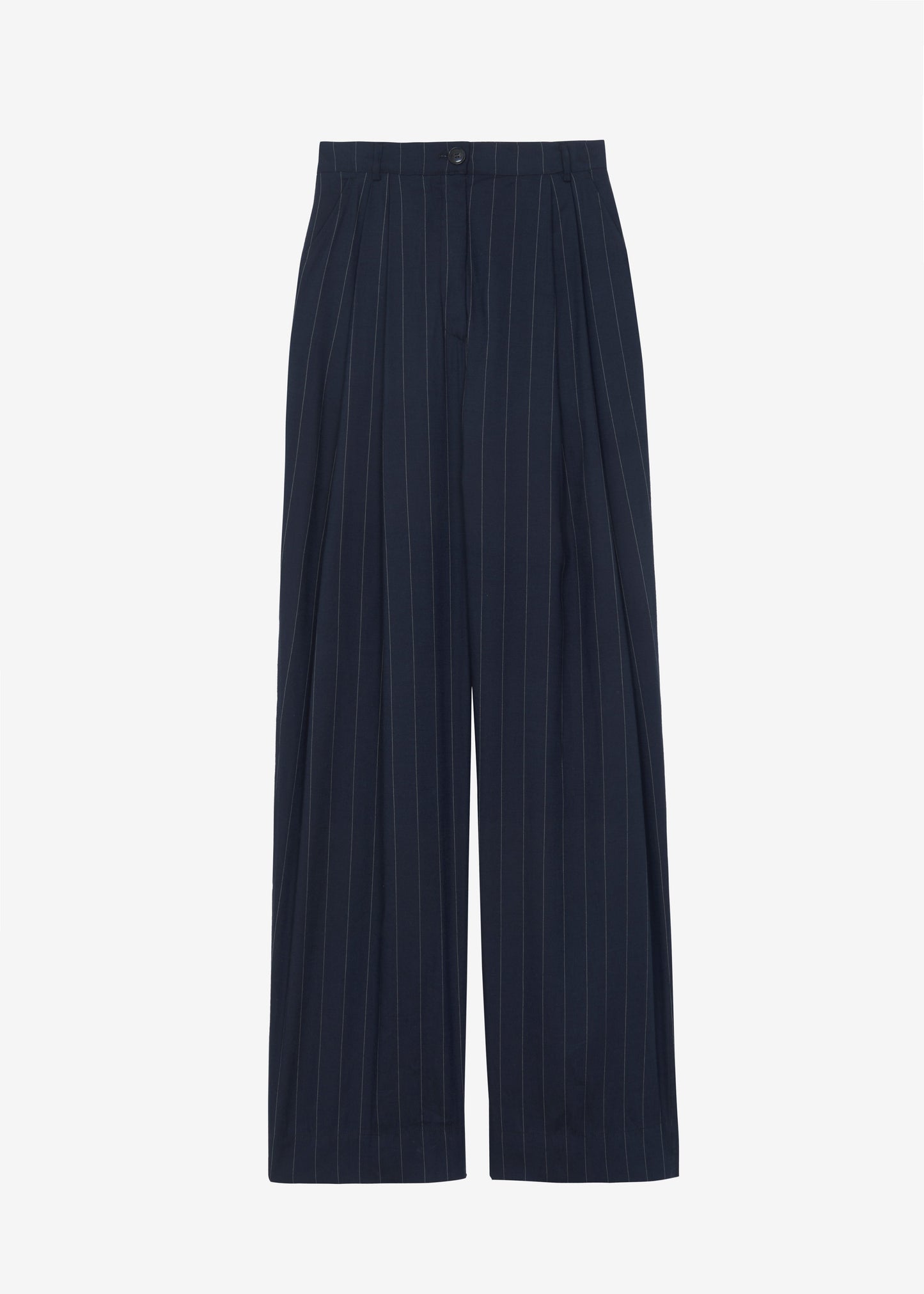 Piper Pleated Trousers - Navy/Beige Pinstripe