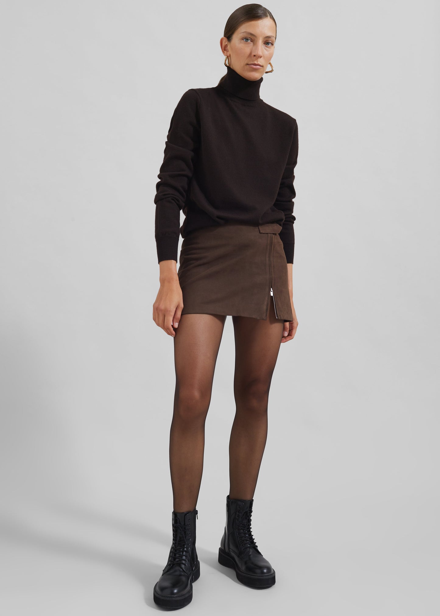 Polly Faux Suede Mini Skirt - Brown