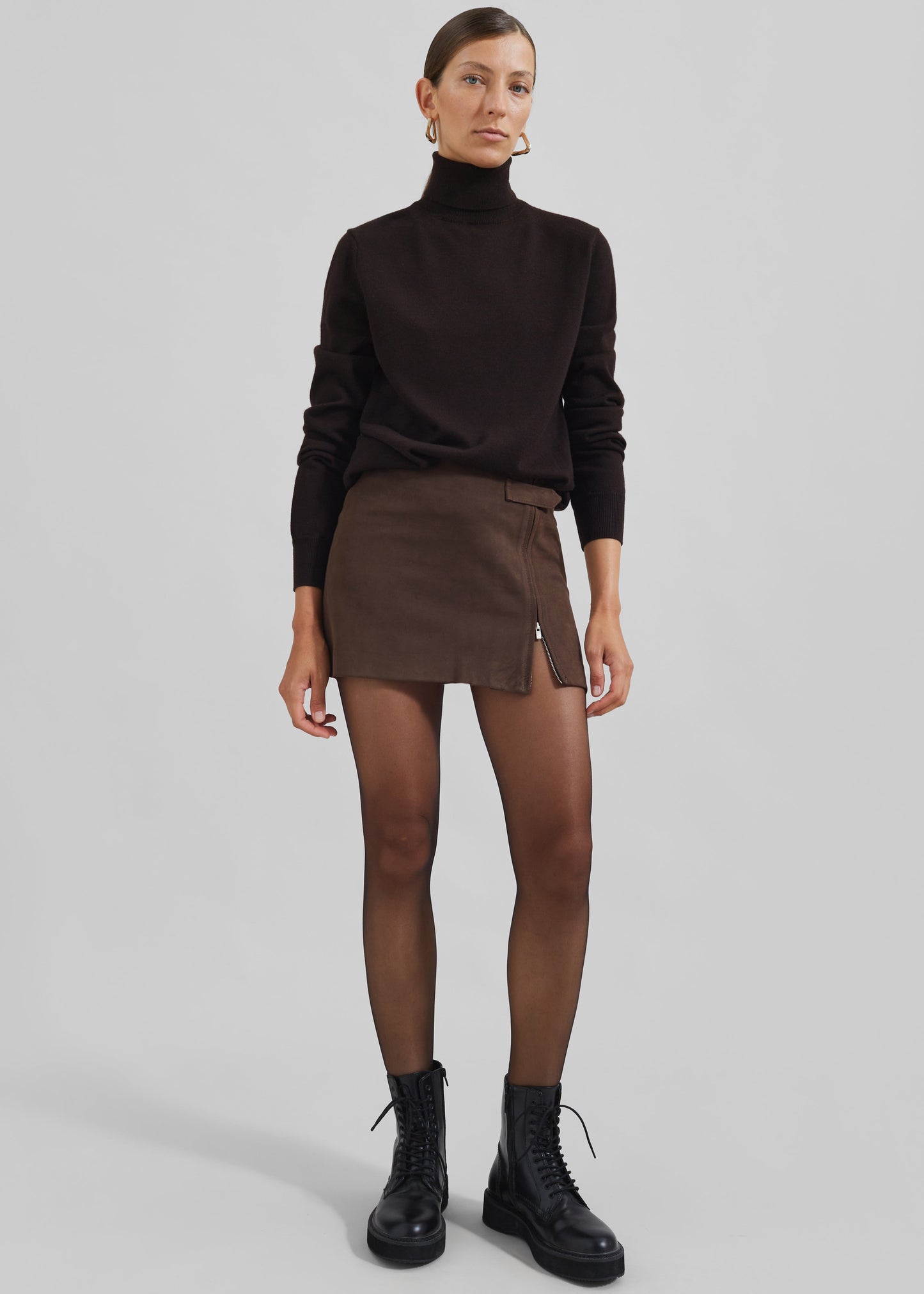 Polly Faux Suede Mini Skirt - Brown