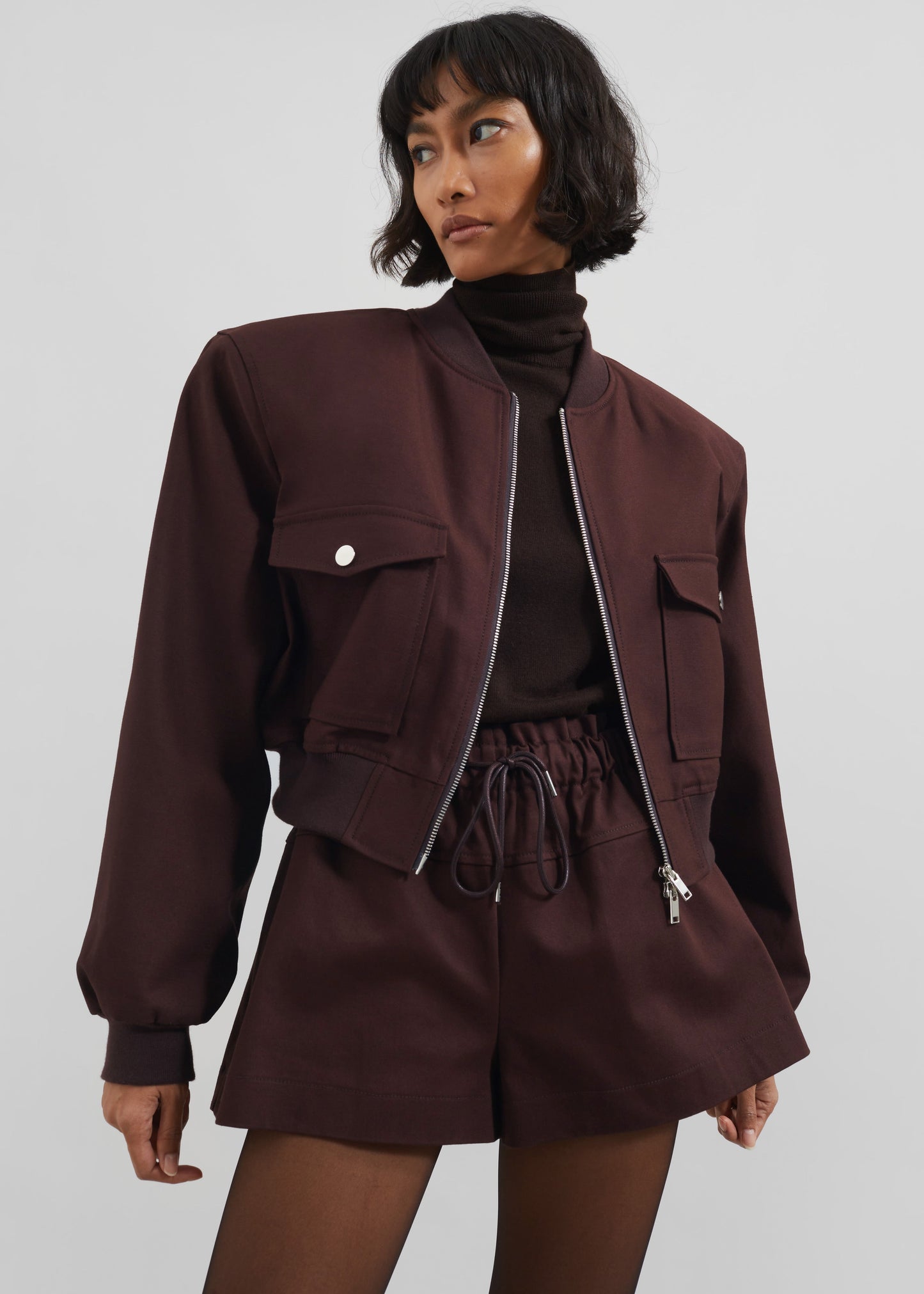 Pomona Crop Bomber Jacket - Burgundy