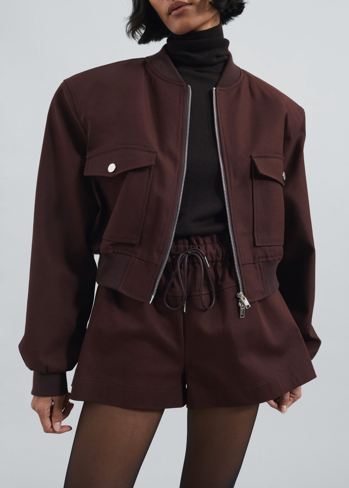 Pomona Crop Bomber Jacket - Burgundy