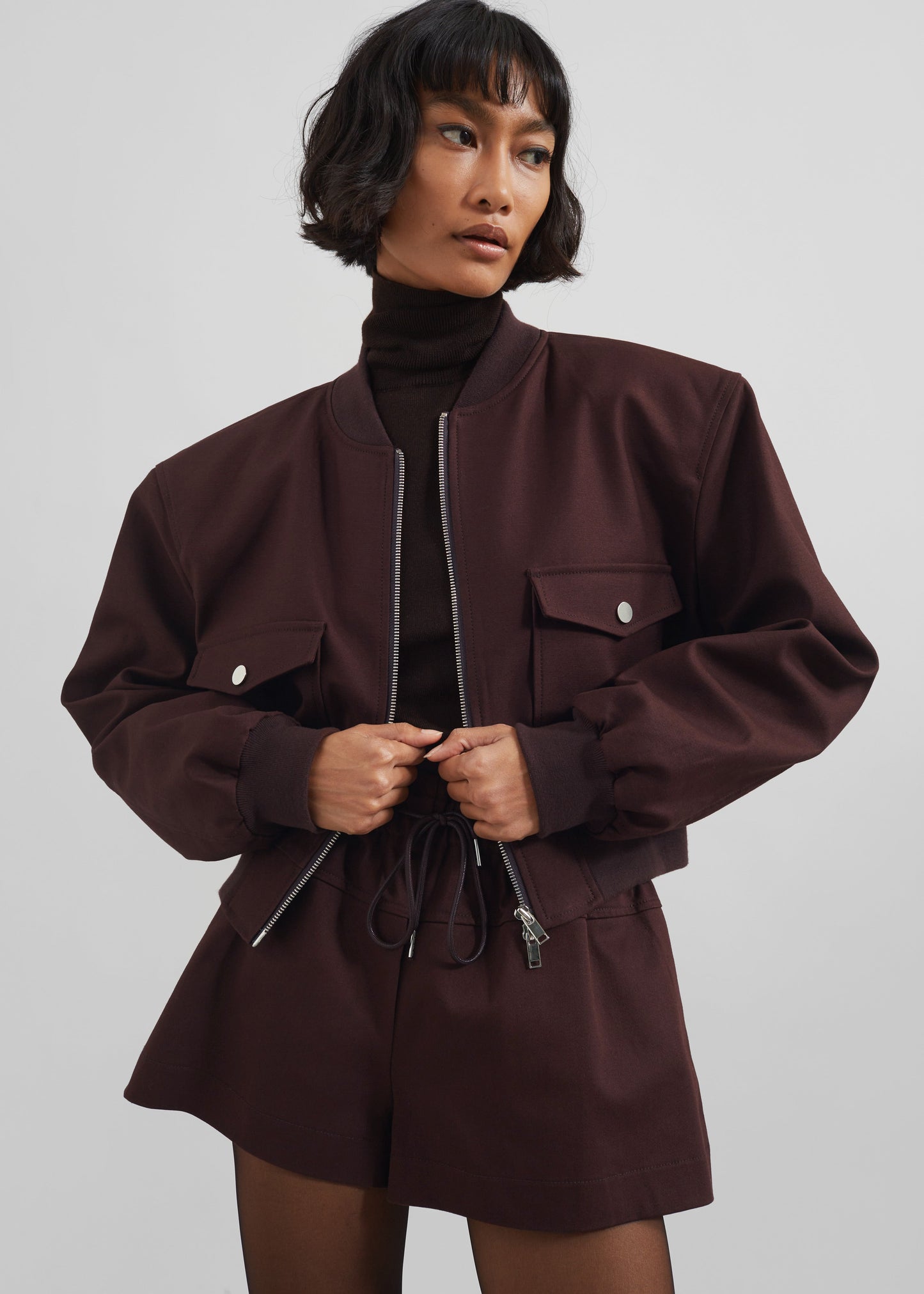 Pomona Crop Bomber Jacket - Burgundy