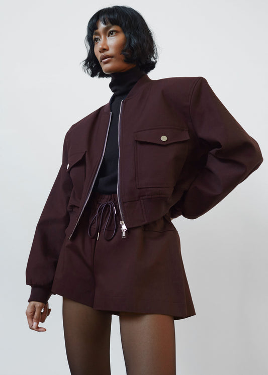 Pomona Crop Bomber Jacket - Burgundy