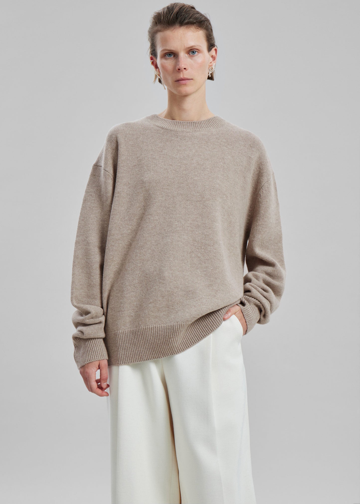 Quinton Crew Neck Sweater - Beige Melange