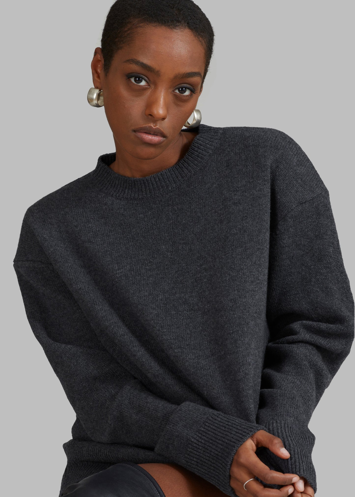 Rafaela Padded Knit Sweater - Dark Grey Melange