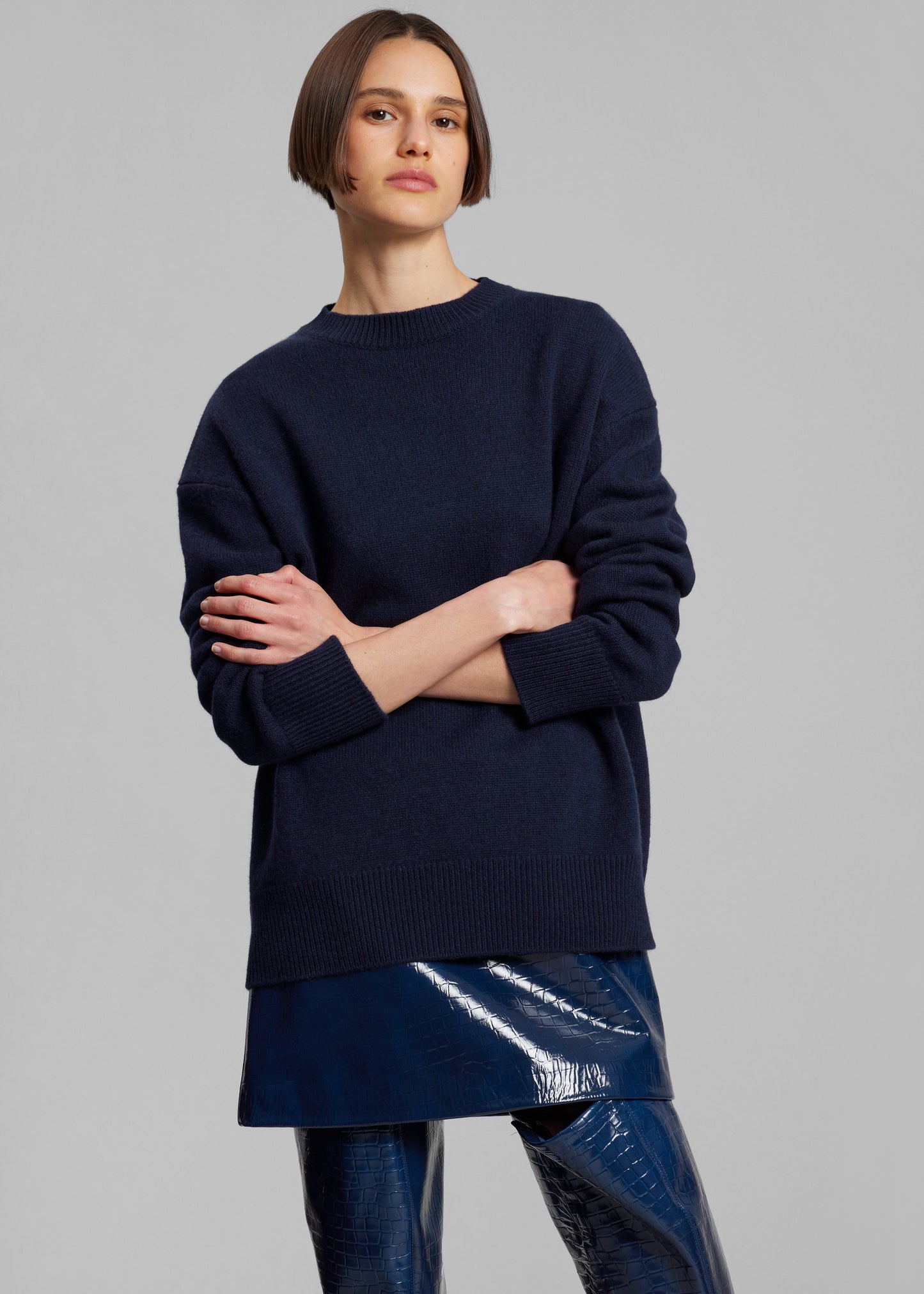 Rafaela Padded Knit Sweater - Navy