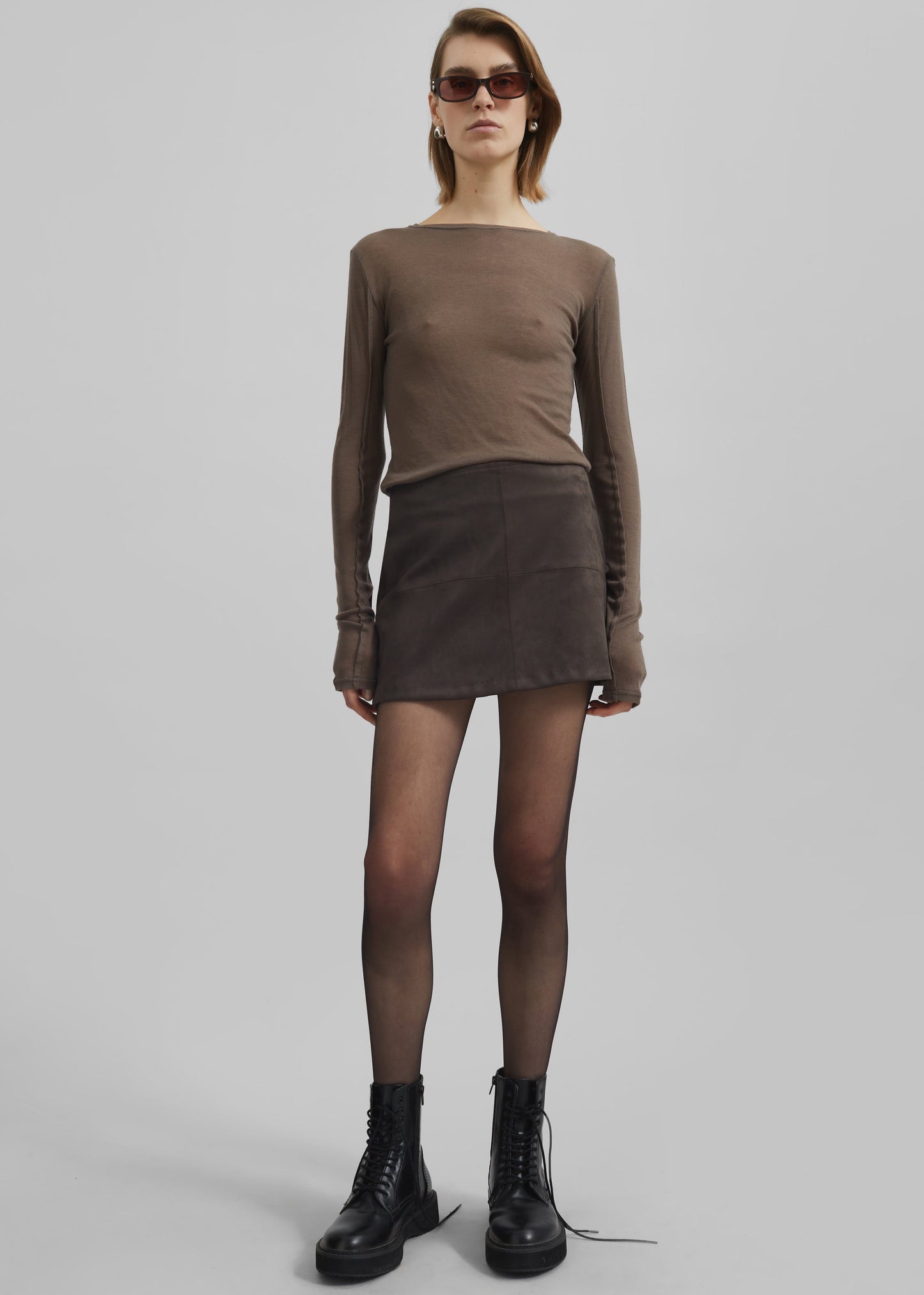 Regina Faux Suede Mini Skirt - Brown