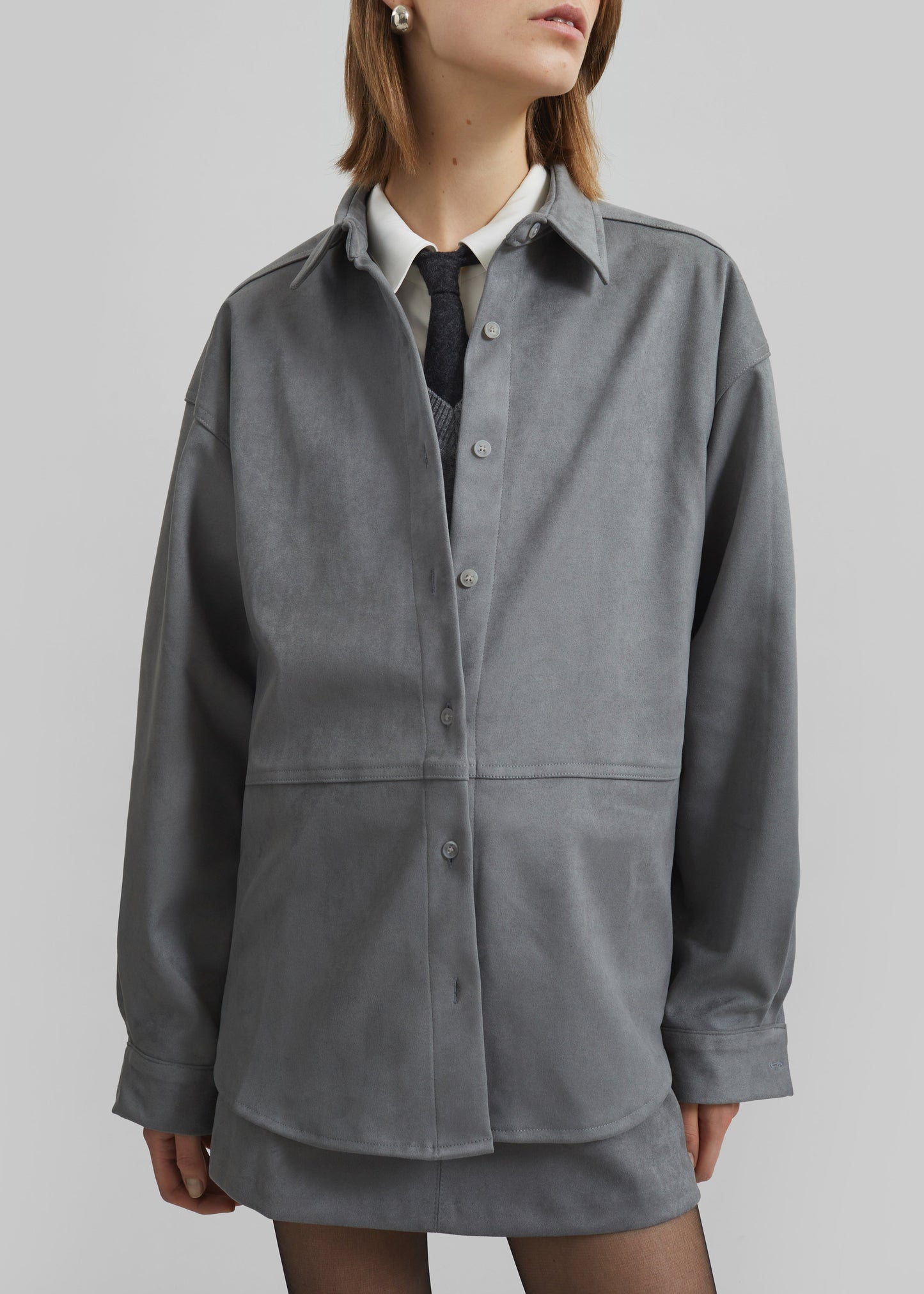 Regina Faux Suede Shirt - Slate Grey