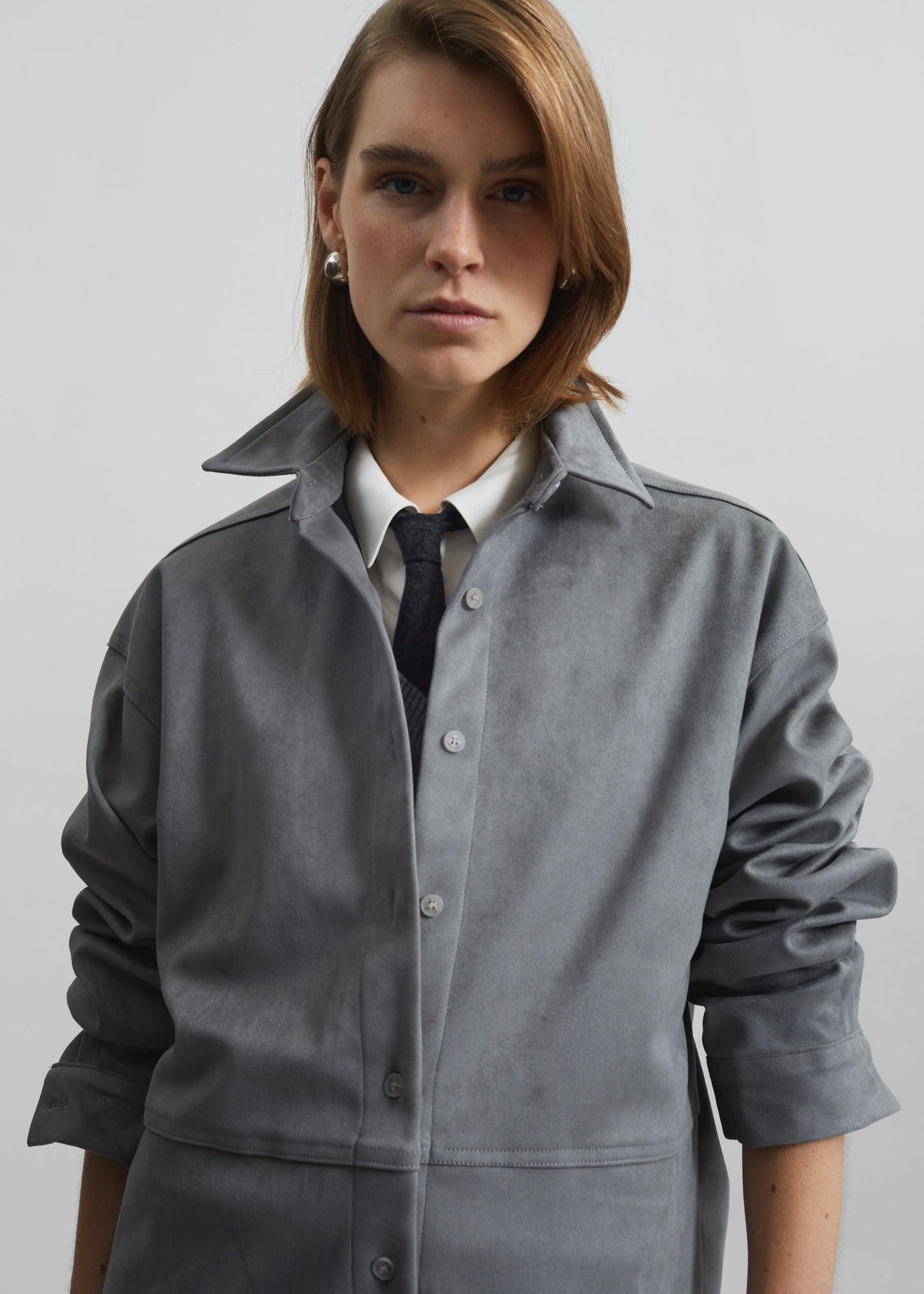 Regina Faux Suede Shirt - Slate Grey