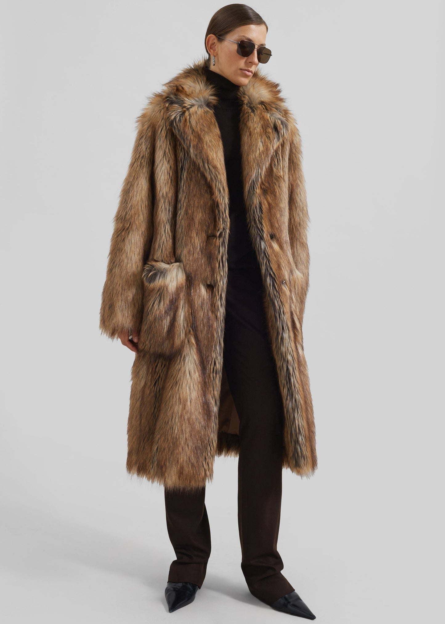 Rella Faux Fur Coat - Camel