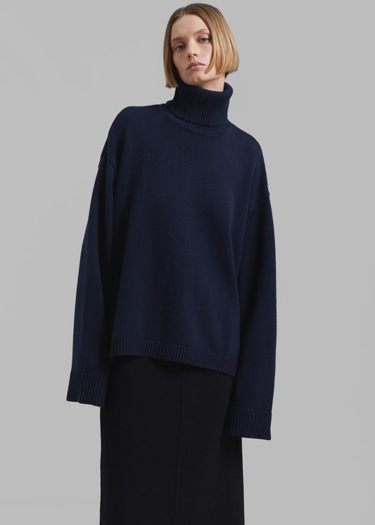 Rhea Trapeze Turtleneck - Navy