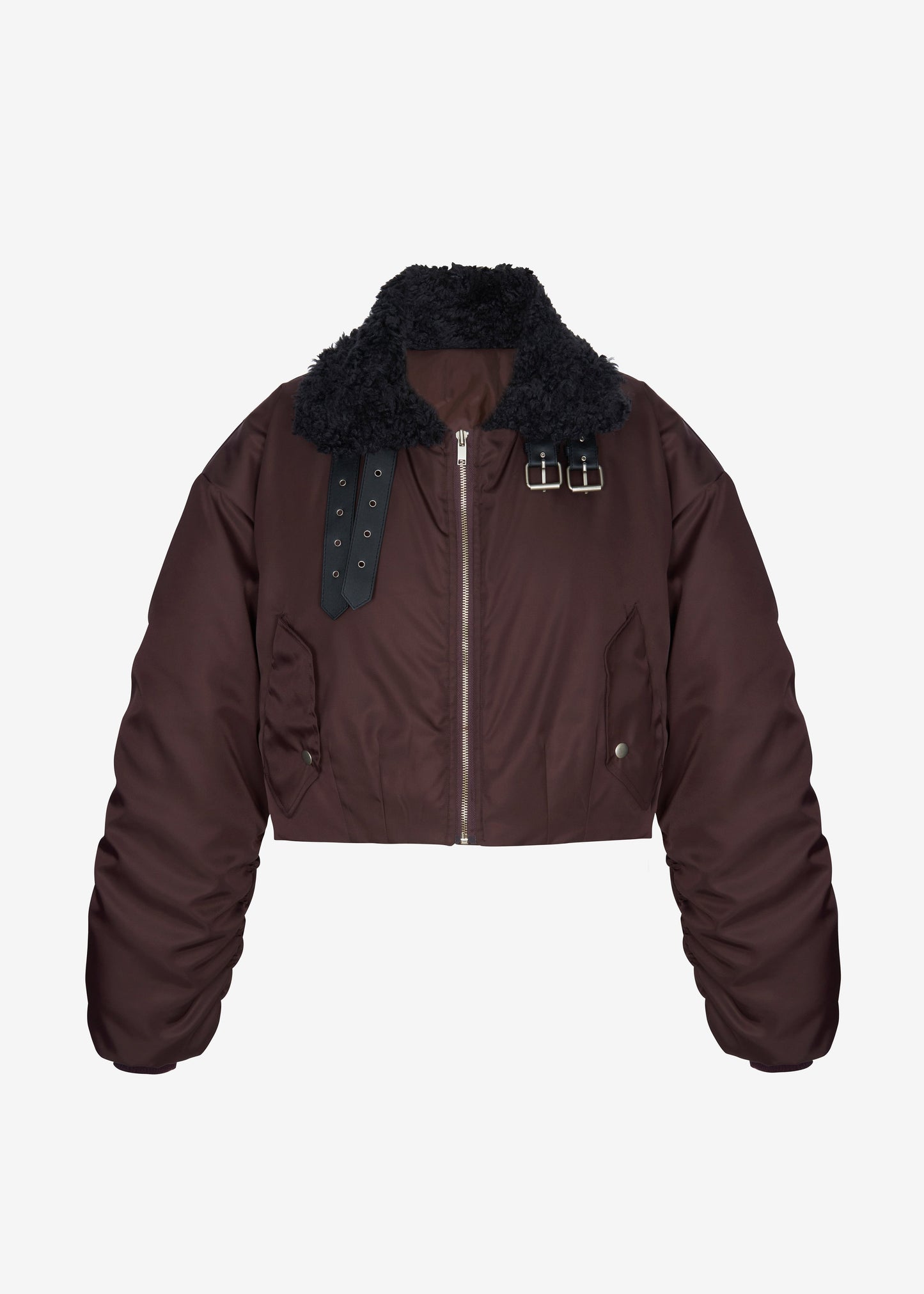 Riano Cropped Bomber Jacket - Burgundy