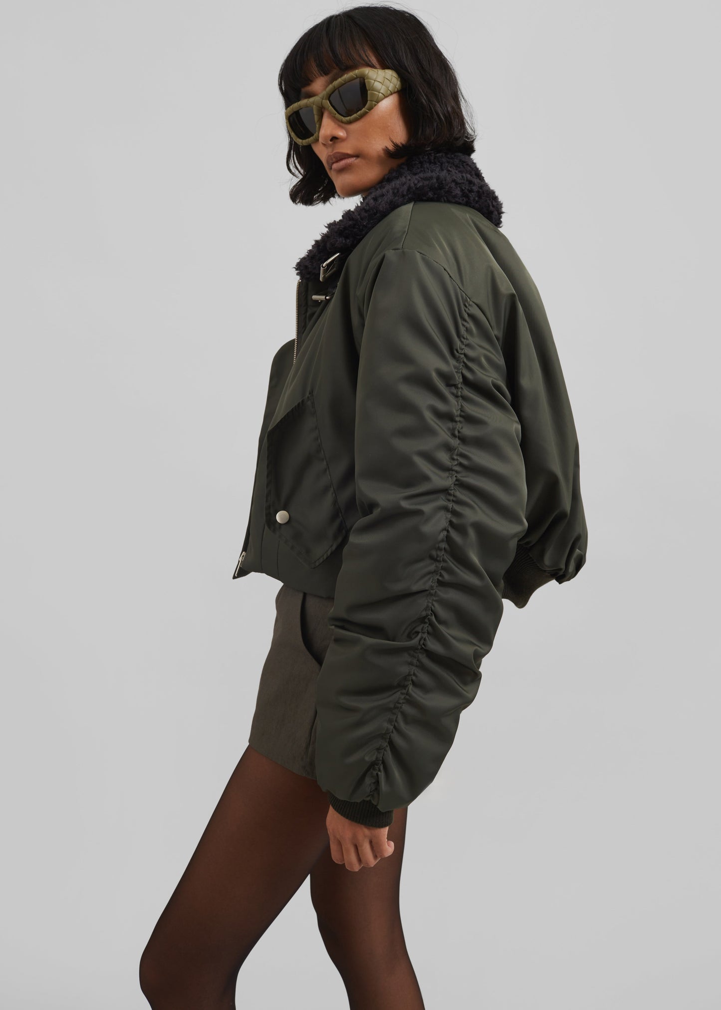 Riano Cropped Bomber Jacket - Khaki