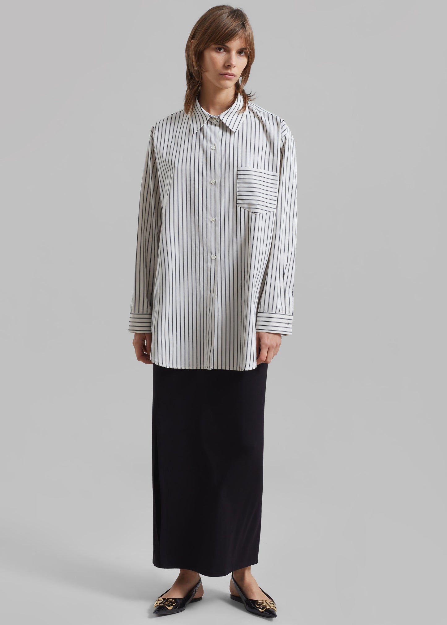 Rine Pocket Shirt - White/Black Stripe