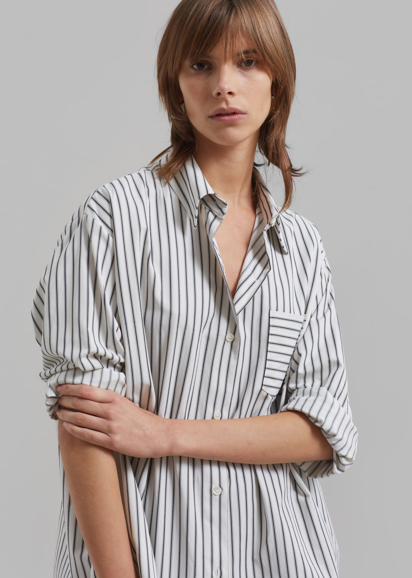 Rine Pocket Shirt - White/Black Stripe