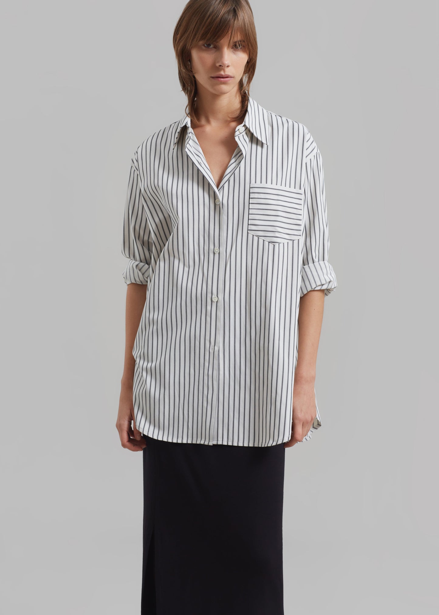 Rine Pocket Shirt - White/Black Stripe